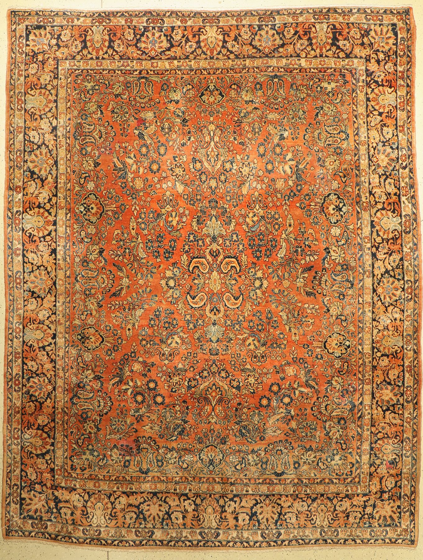 Us Re-Import Sarogh, Persien, um 1920, Korkwolle, ca. 348 x 265 cm, EHZ: 2-3 (paar restaurierte Stellen)