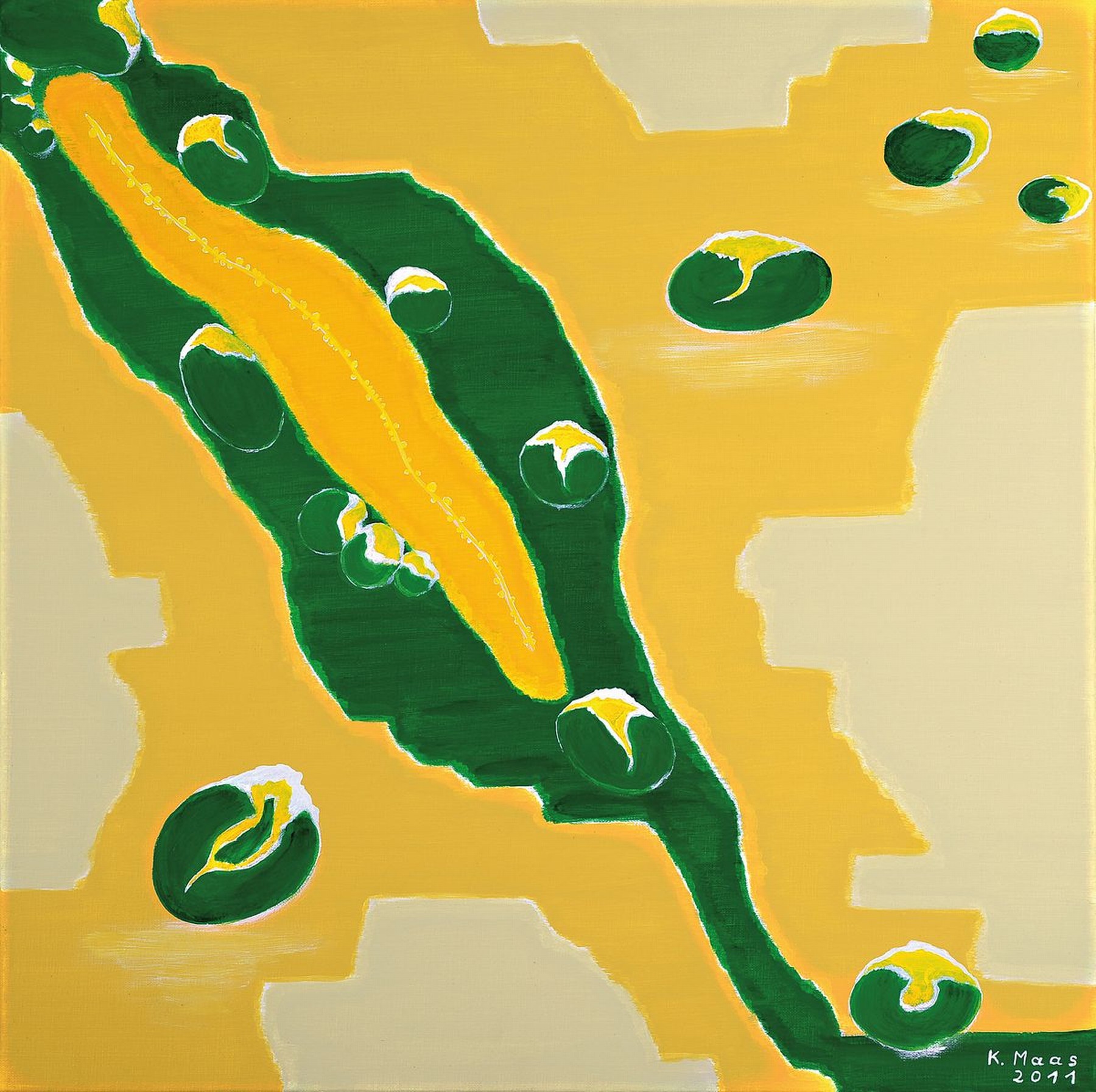 Karin Maas, geb. 1952, Messen und Ausstellungen im In-und Ausland, Hier:" Frühlingserwachen", Acryl/Lwd, rechts unten sign., dat. 2021, ...