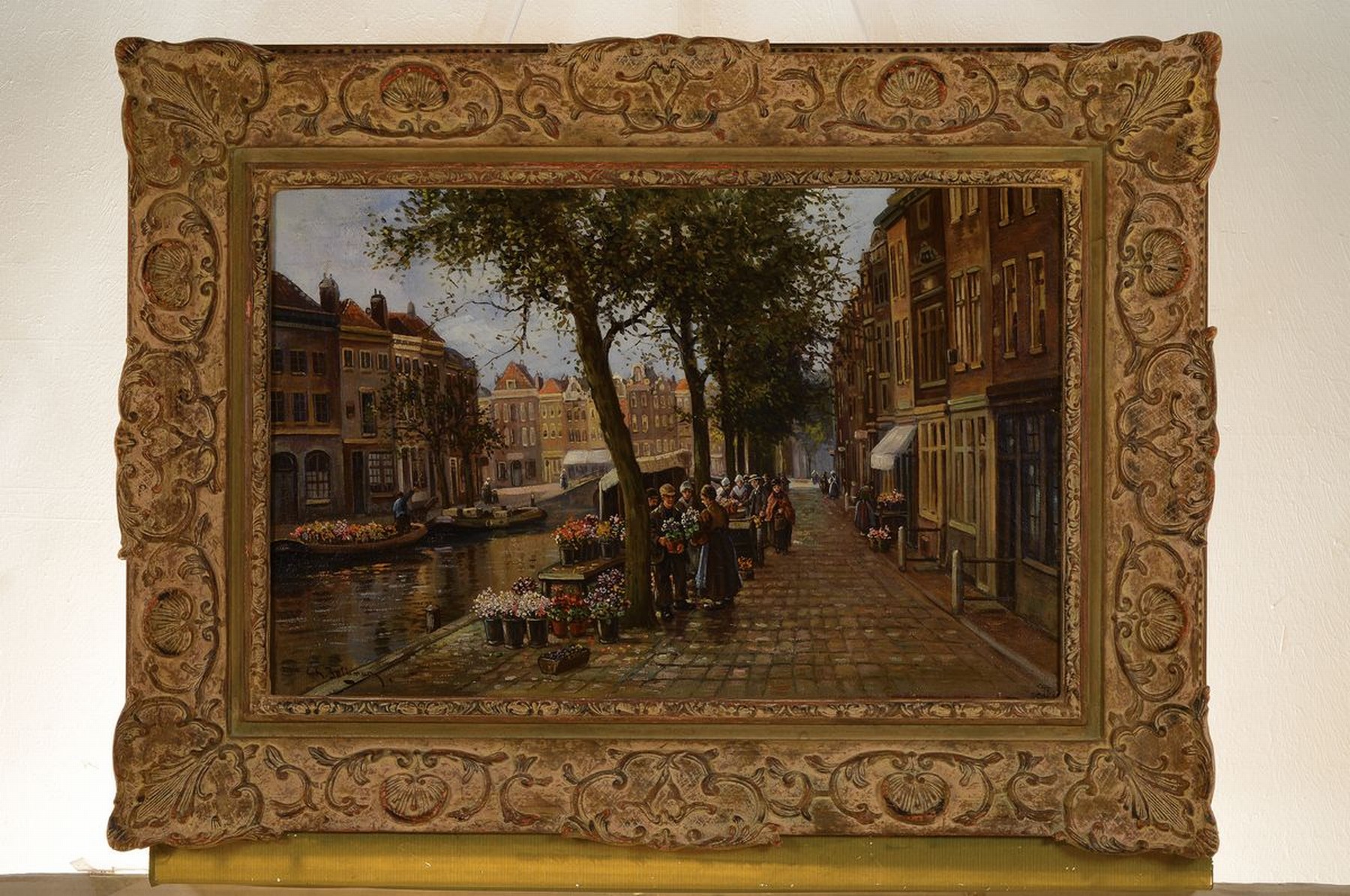 Detail k: Niederländischer Künstler, frühes 20. Jh., Blumenmarkt in Amsterdam, Öl/Lwd, links unten signiert Ch. Belbman o.ä., ca. 40x60cm, R. ca. 60x80cm