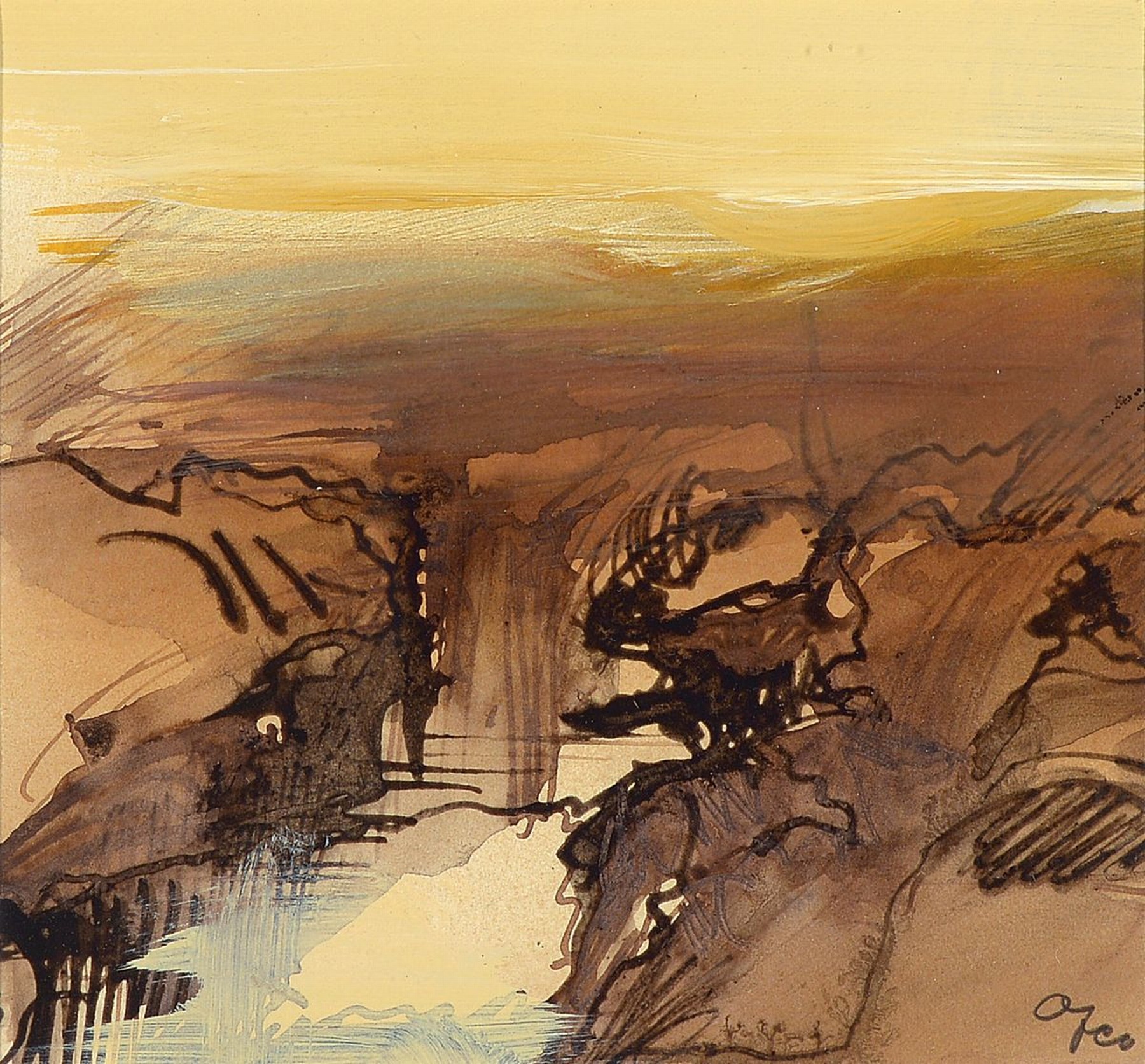 Detail a: Theo Ofer, 1926 Dudenhofen-2020, Sammlung aus sechs kleinen Aquarellen und Gouachen mit verschiedenen Landschaften, alle handsigniert, je ca. ...