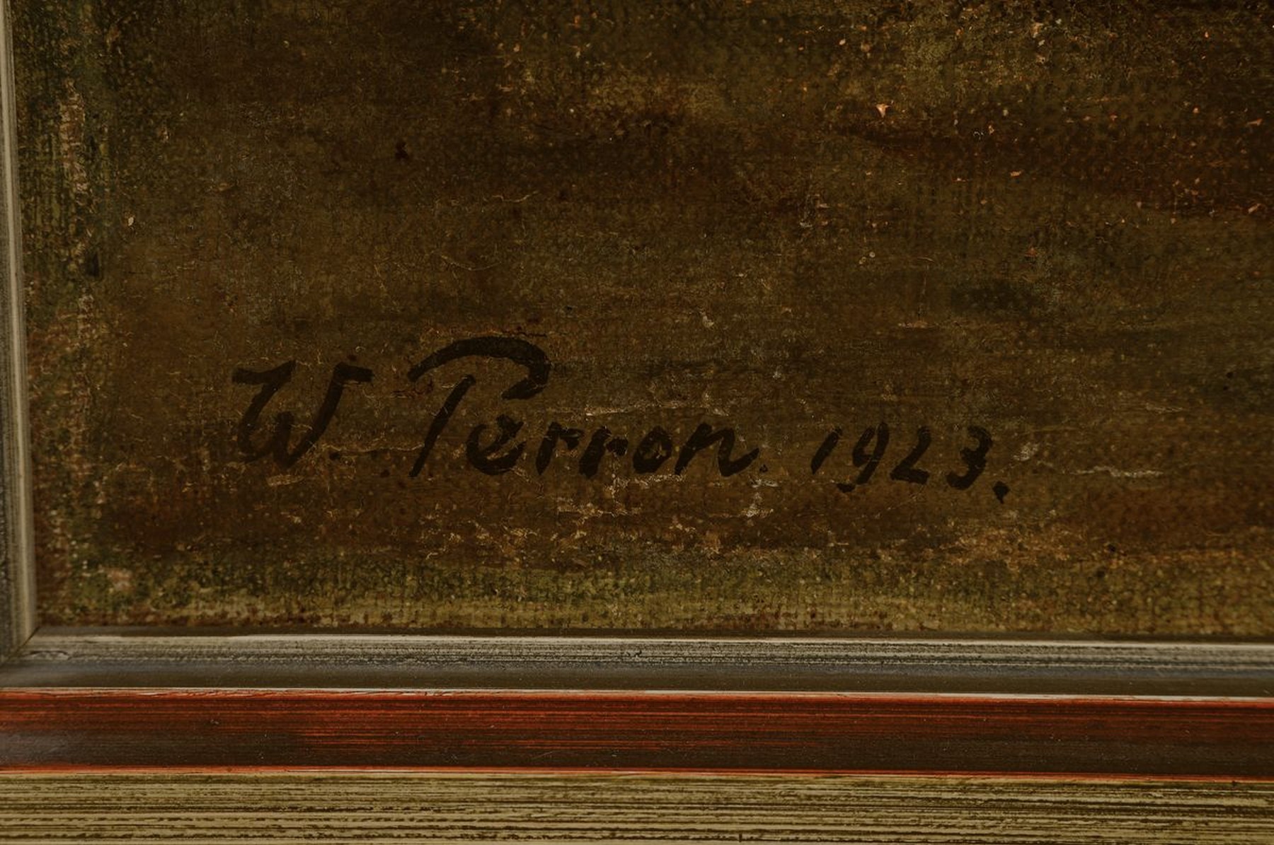 Detail a: Walter Perron, 1885 Frankenthal-1972 Ludwigshafen, Pferde vor dem Stall, Öl/Lwd, links unten signiert und dat. 1923, altersbedingte ...