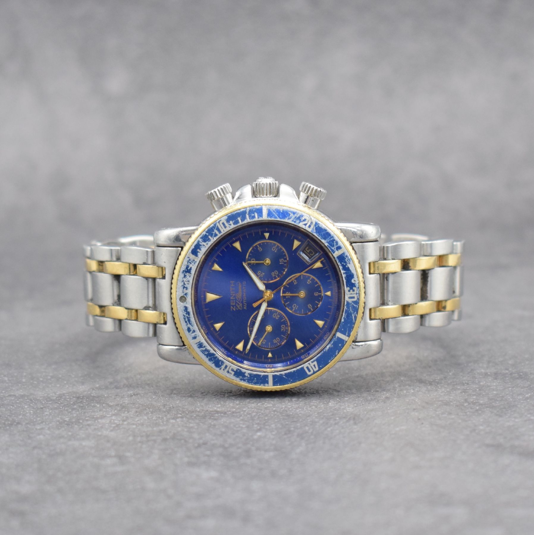 ZENITH El Primero Rainbow Herrenarmbanduhr mit Chronograph, Schweiz um 1995, Automatik, Edelstahl/Gold komb. inkl. orig. Gliederband m. dopp. ...