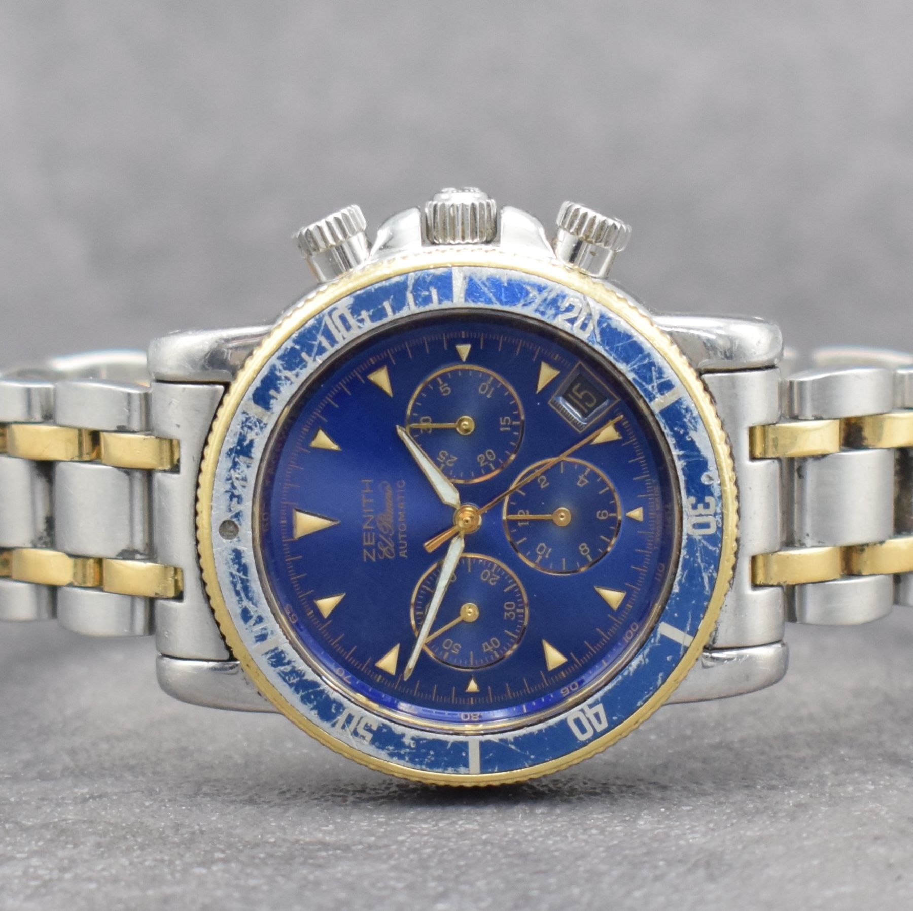 Detail a: ZENITH El Primero Rainbow Herrenarmbanduhr mit Chronograph, Schweiz um 1995, Automatik, Edelstahl/Gold komb. inkl. orig. Gliederband m. dopp. ...