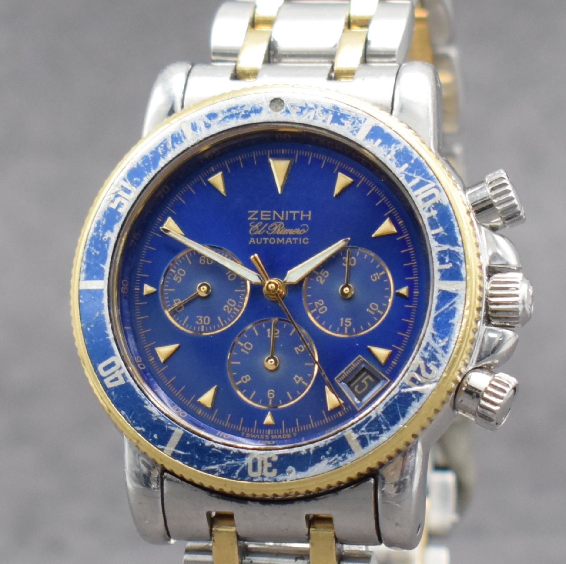 Detail c: ZENITH El Primero Rainbow Herrenarmbanduhr mit Chronograph, Schweiz um 1995, Automatik, Edelstahl/Gold komb. inkl. orig. Gliederband m. dopp. ...