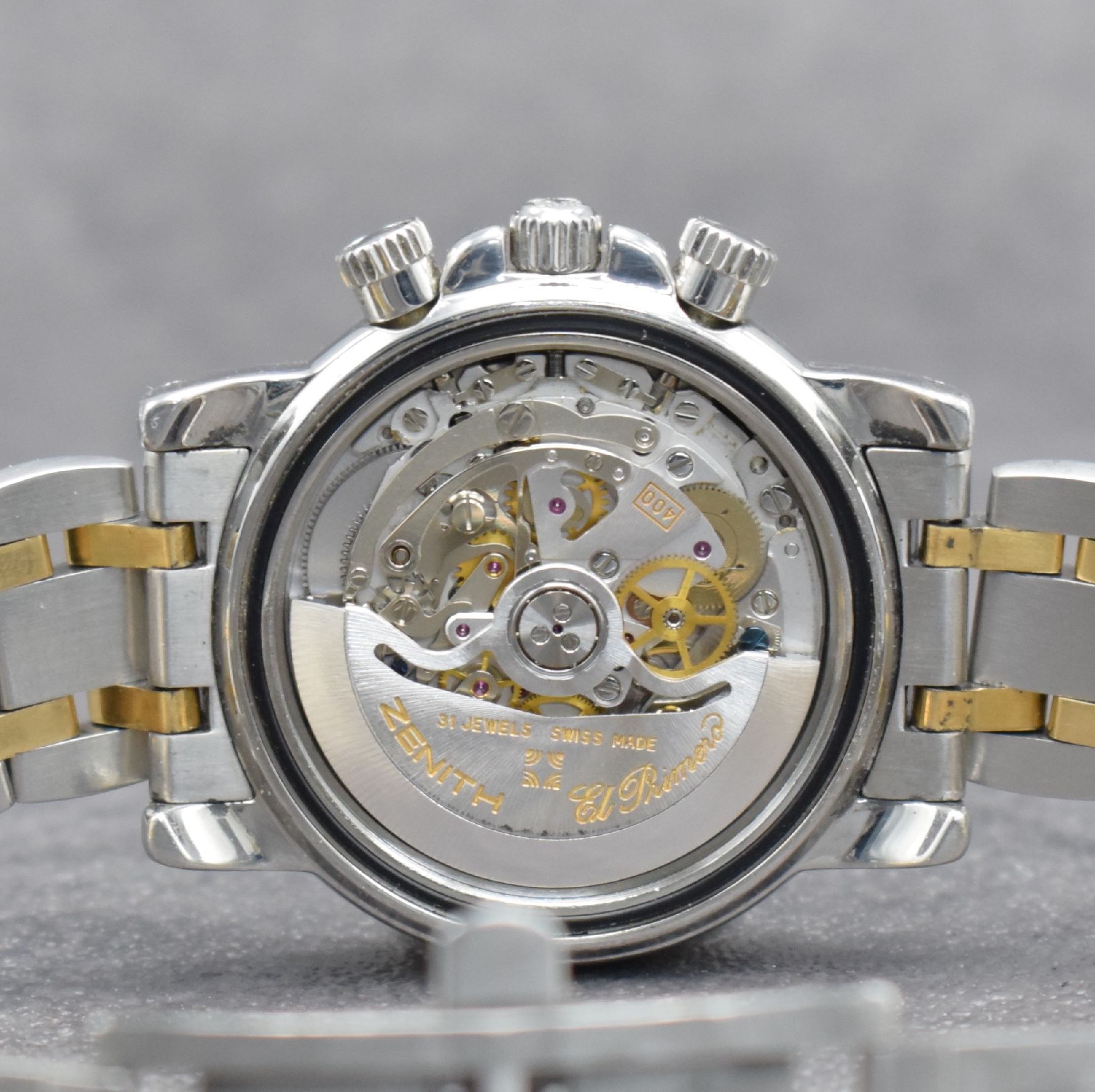 Detail g: ZENITH El Primero Rainbow Herrenarmbanduhr mit Chronograph, Schweiz um 1995, Automatik, Edelstahl/Gold komb. inkl. orig. Gliederband m. dopp. ...