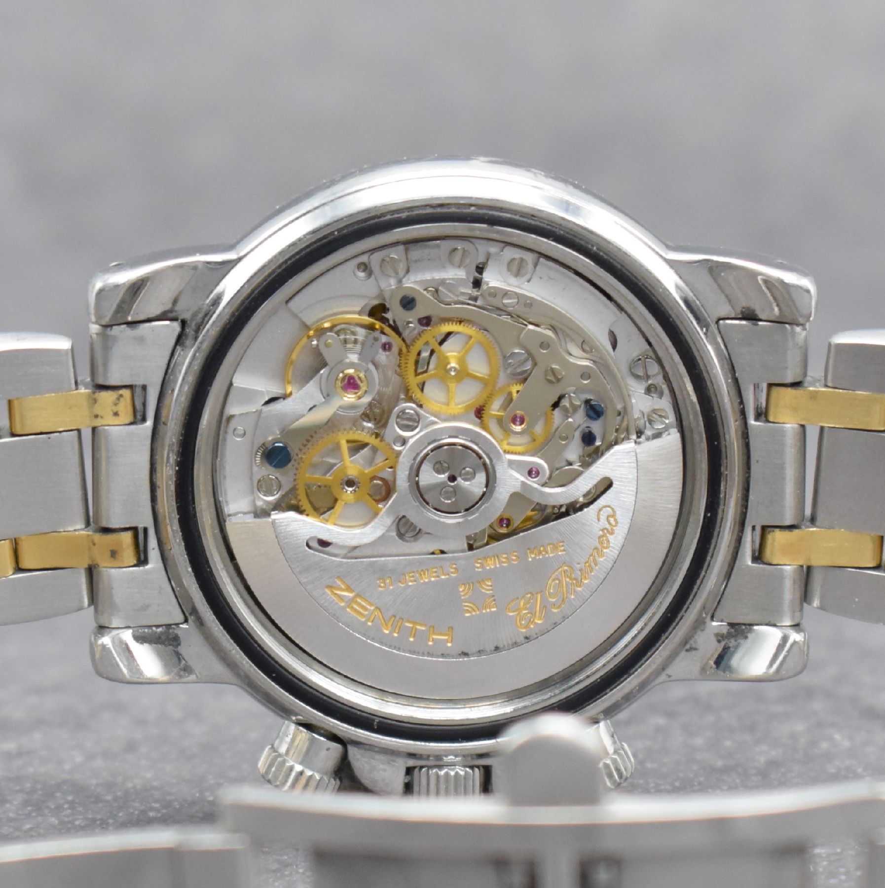 Detail h: ZENITH El Primero Rainbow Herrenarmbanduhr mit Chronograph, Schweiz um 1995, Automatik, Edelstahl/Gold komb. inkl. orig. Gliederband m. dopp. ...