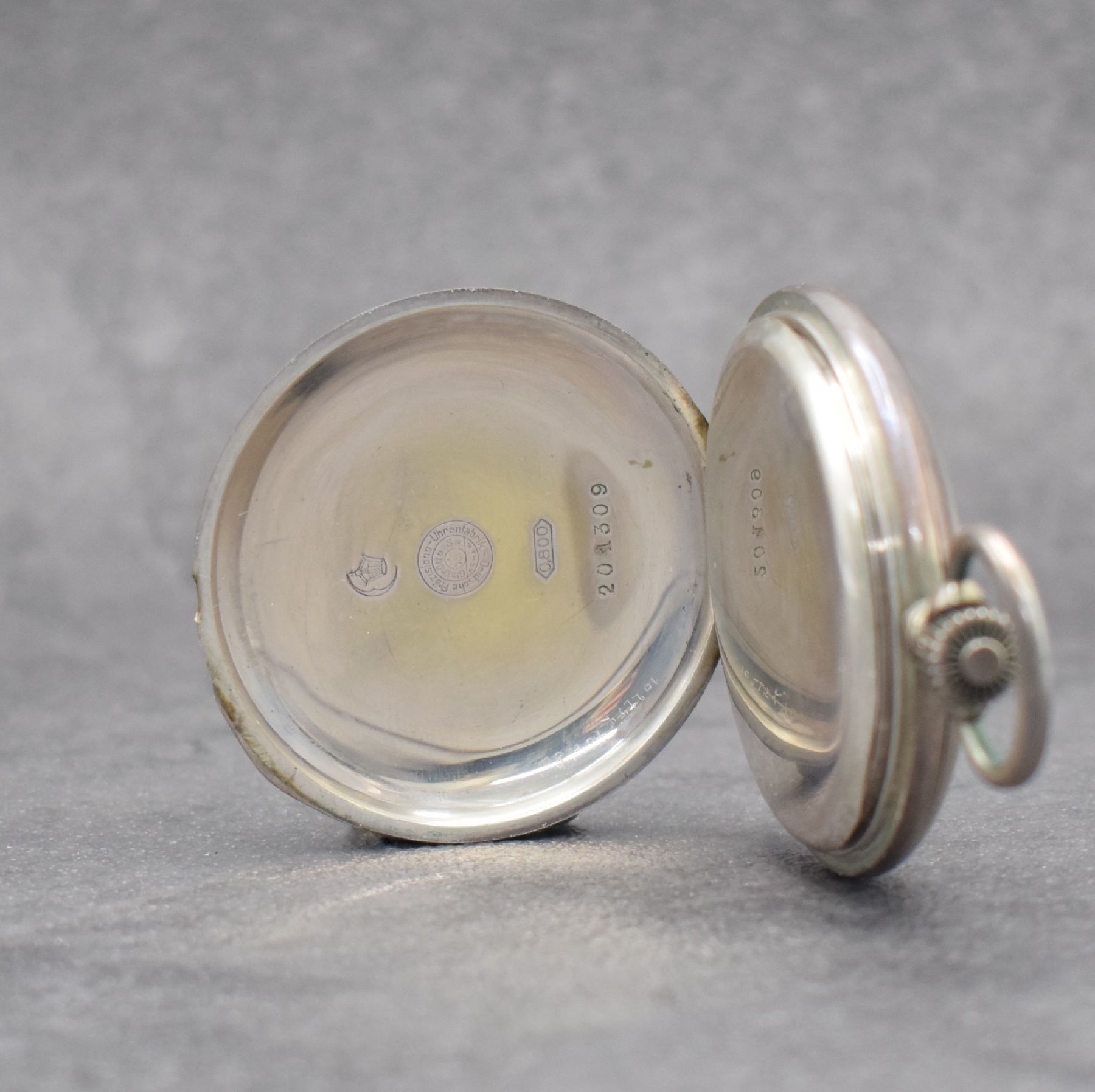 Detail d: DEUTSCHE PRÄZISIONSUHR "ORIGINAL GLASHÜTTE" Savonette Taschenuhr in Silber 800/000, Deutschland um 1915, glattes, 3-teil. Geh., ...