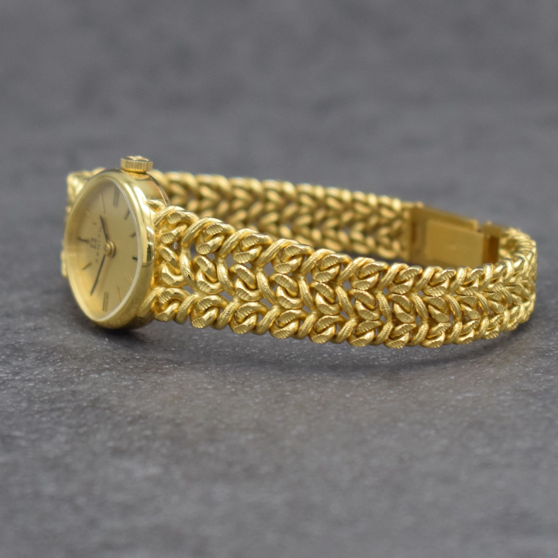 Detail b: ZENITH Damenarmbanduhr in GG 585/000, Handaufzug, Schweiz um 1970, Boden aufgedr., gold. Zifferbl. m. aufgel. Indizes, Anz. v. Std. & Min., Werk ...