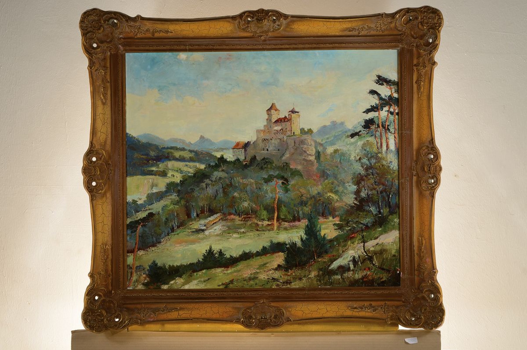 Detail k: Ludwig Petzinger, pfälzer Maler der 1. Hälfte des 20. Jh., Blick auf Burg Berwartstein, Öl/Malkarton, rechts unten signiert, ca. 70x80cm, R. ca. ...