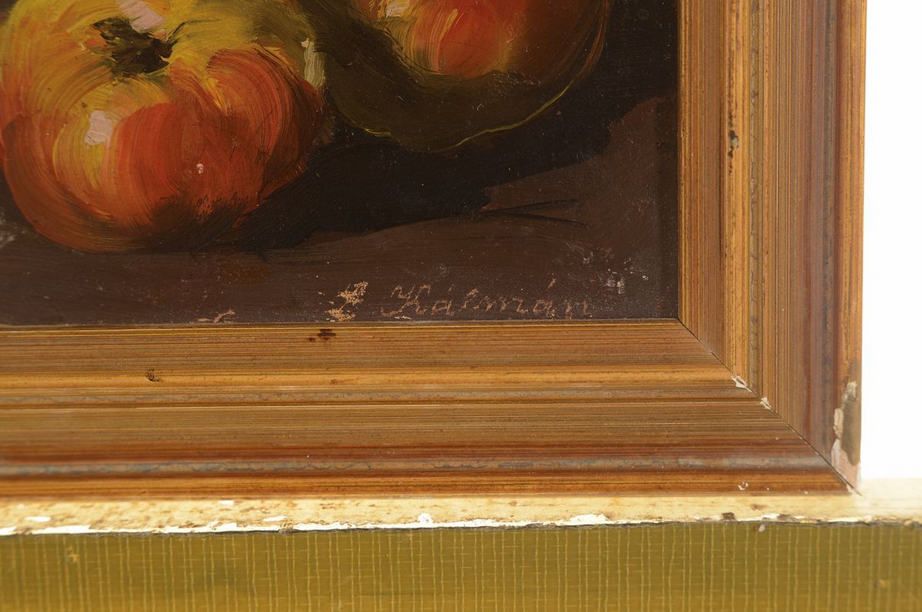 Detail a: Peter Kalman, 1877 Zsablya-1948 Nussdorf, Stillleben mit Glas und zwei Äpfeln, Öl/ Malkarton, rechts unten signiert, ca. 12.5x13 cm