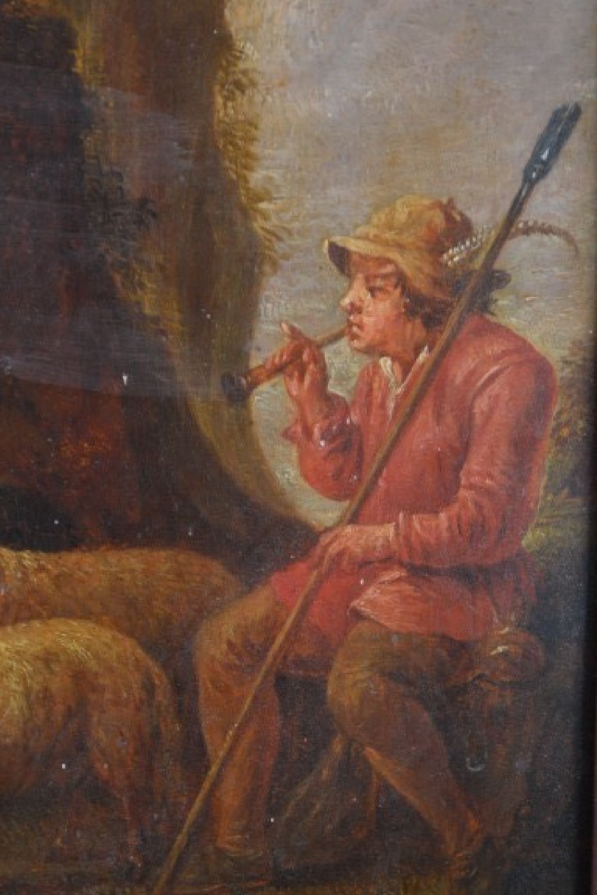Detail c: Französischer Künstler, um 1820/30, nach barockem Vorbild, Schäfer mit Tieren, Öl/Holz, unsigniert, ca. 35 x 27 cm, Rahmen
