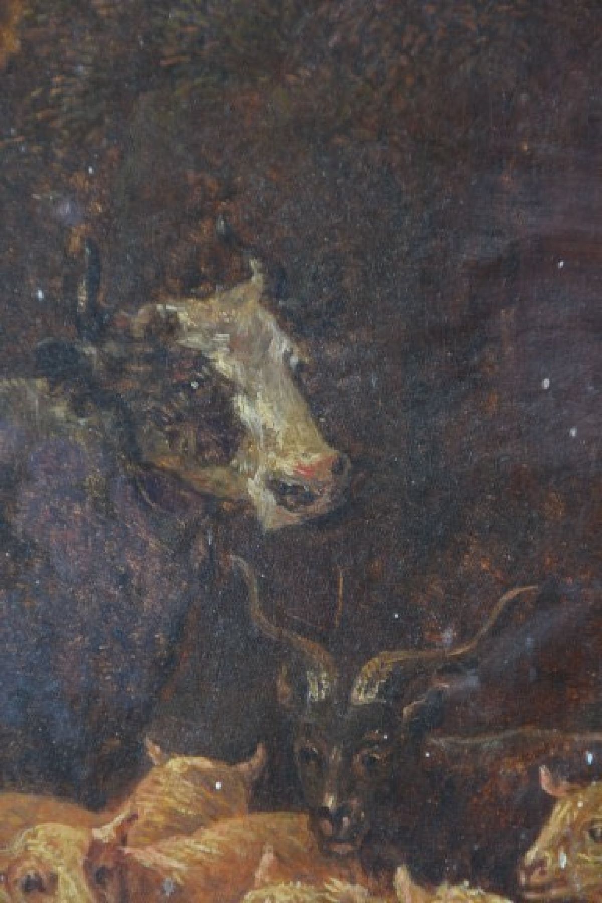 Detail e: Französischer Künstler, um 1820/30, nach barockem Vorbild, Schäfer mit Tieren, Öl/Holz, unsigniert, ca. 35 x 27 cm, Rahmen