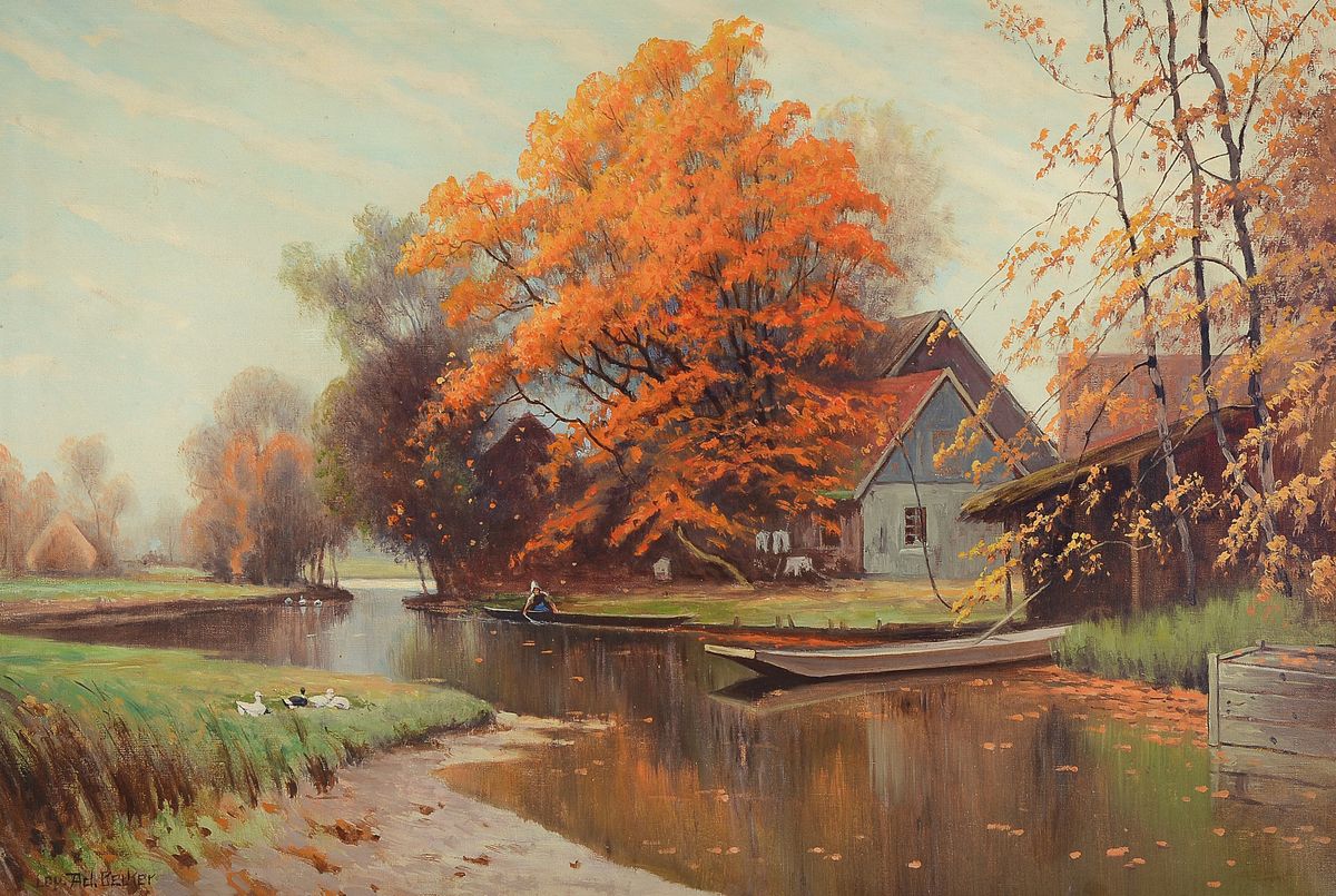 Ad. Becker, um 1900/20, herbstliche Landschaft, Öl/Lwd, signiert, ca. 70 x 100 cm
