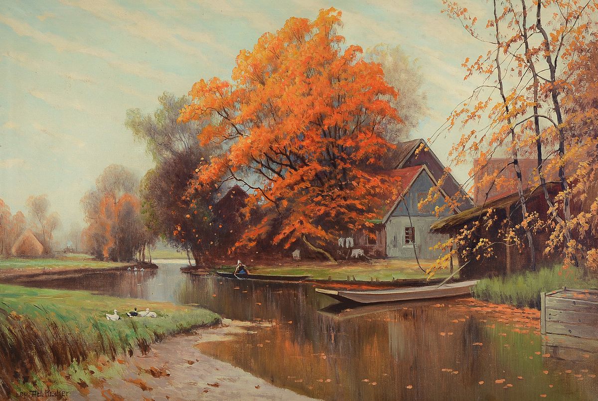 Detail k: Ad. Becker, um 1900/20, herbstliche Landschaft, Öl/Lwd, signiert, ca. 70 x 100 cm