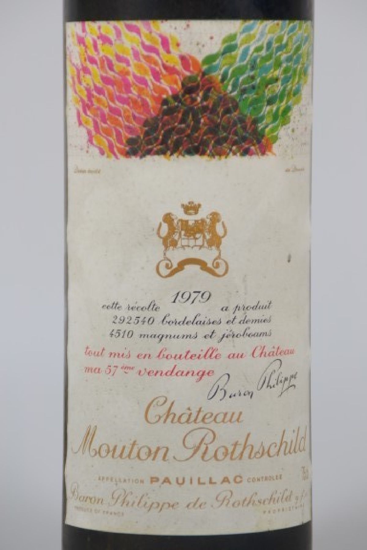 Detail a: 1 Flasche Chateau Mouton Rothschild, 1979, Baron Philippe de Rothschild, Paulliac, 75cl, into shoulder, orig. verkorkt, unverkostet
