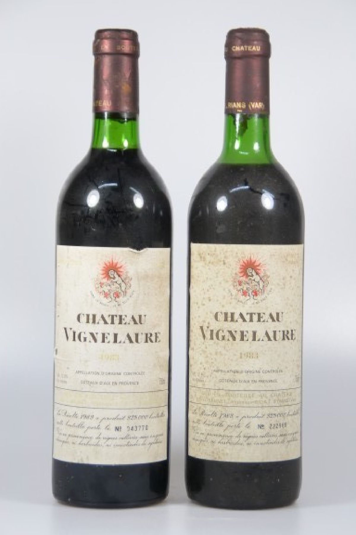 Detail b: 8 Flaschen Chateau Vignelaure 1983, limitiert auf 325000 Flaschen, je 75cl, into shoulder, orig. verkorkt und unverkostet