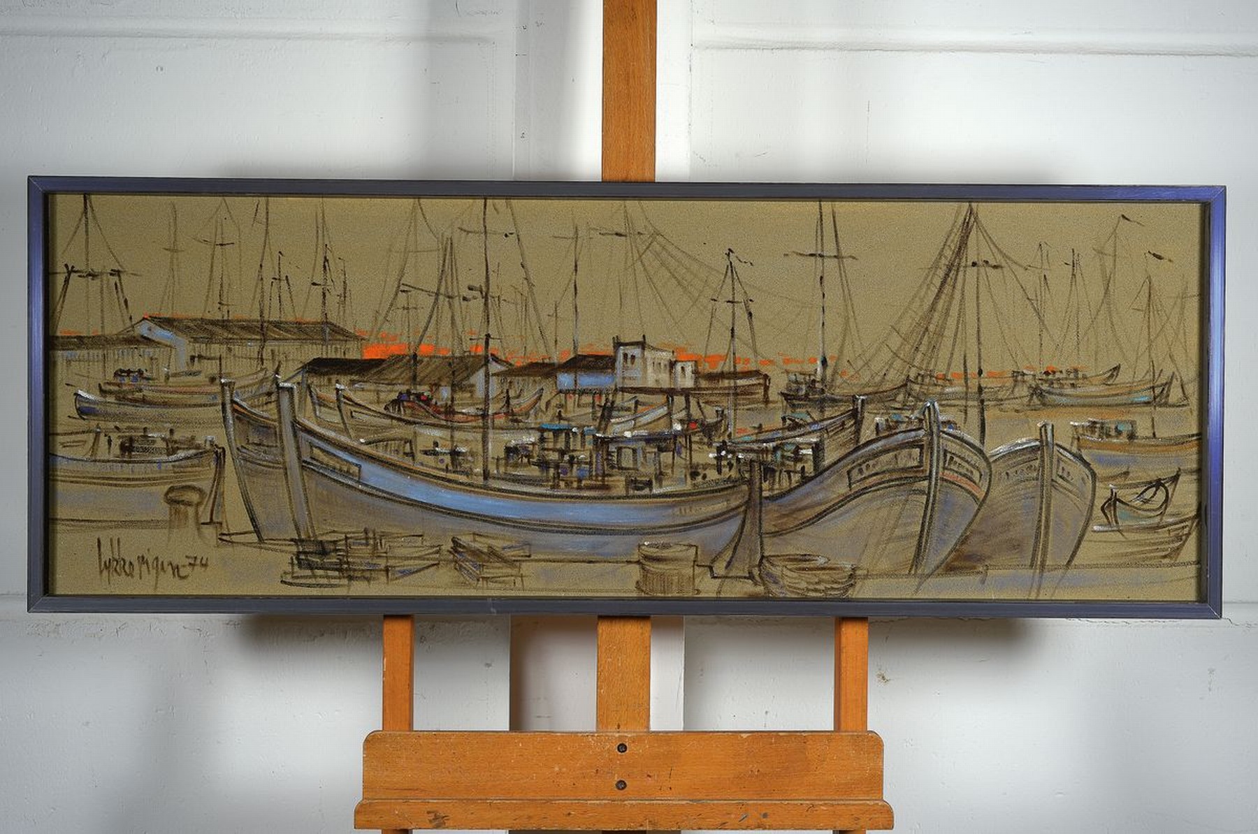 Detail k: Lykke Vigen, 1927-2009, dänischer Maler, Hafenansicht, Mischtechnik auf Lwd, auf rauer Grundierung, links unten signiert und dat. 74,ca. 40x110cm