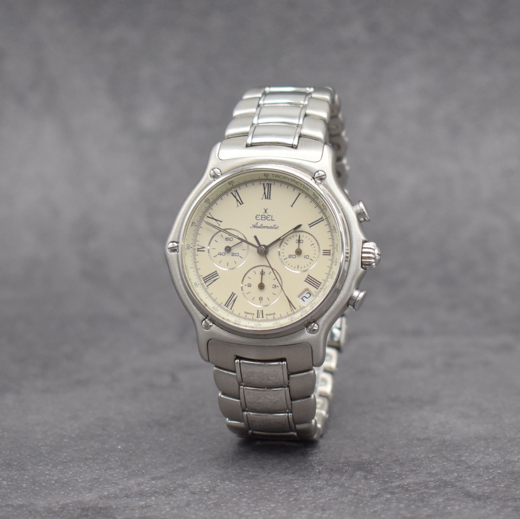 Detail b: EBEL Herrenarmbanduhr mit SchaltradchronographKal. 400 El Primero, Schweiz um 1995, Automatik, Edelstahlgeh. inkl. Gliederband m. Faltschl., vers. ...