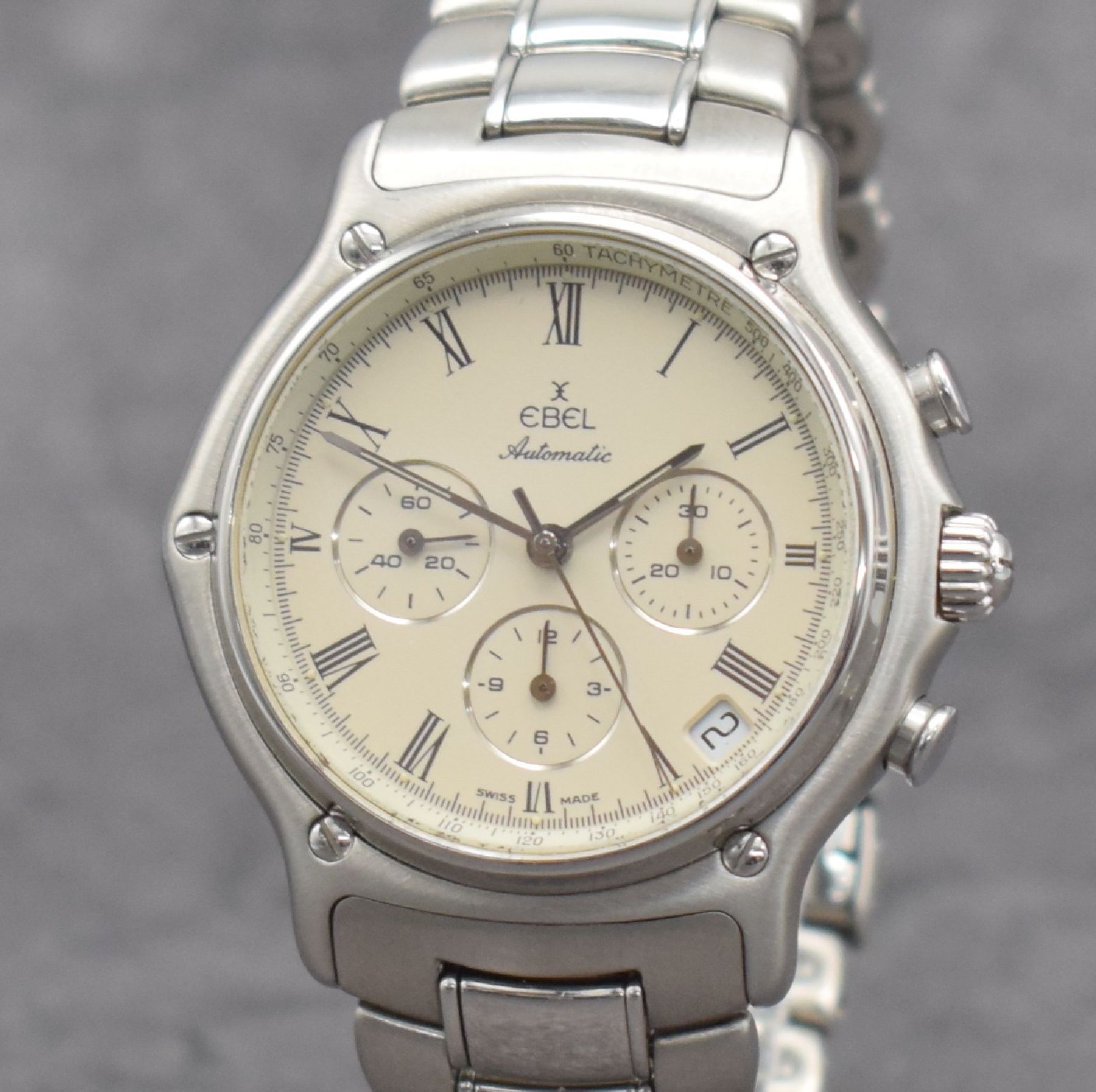 Detail c: EBEL Herrenarmbanduhr mit SchaltradchronographKal. 400 El Primero, Schweiz um 1995, Automatik, Edelstahlgeh. inkl. Gliederband m. Faltschl., vers. ...