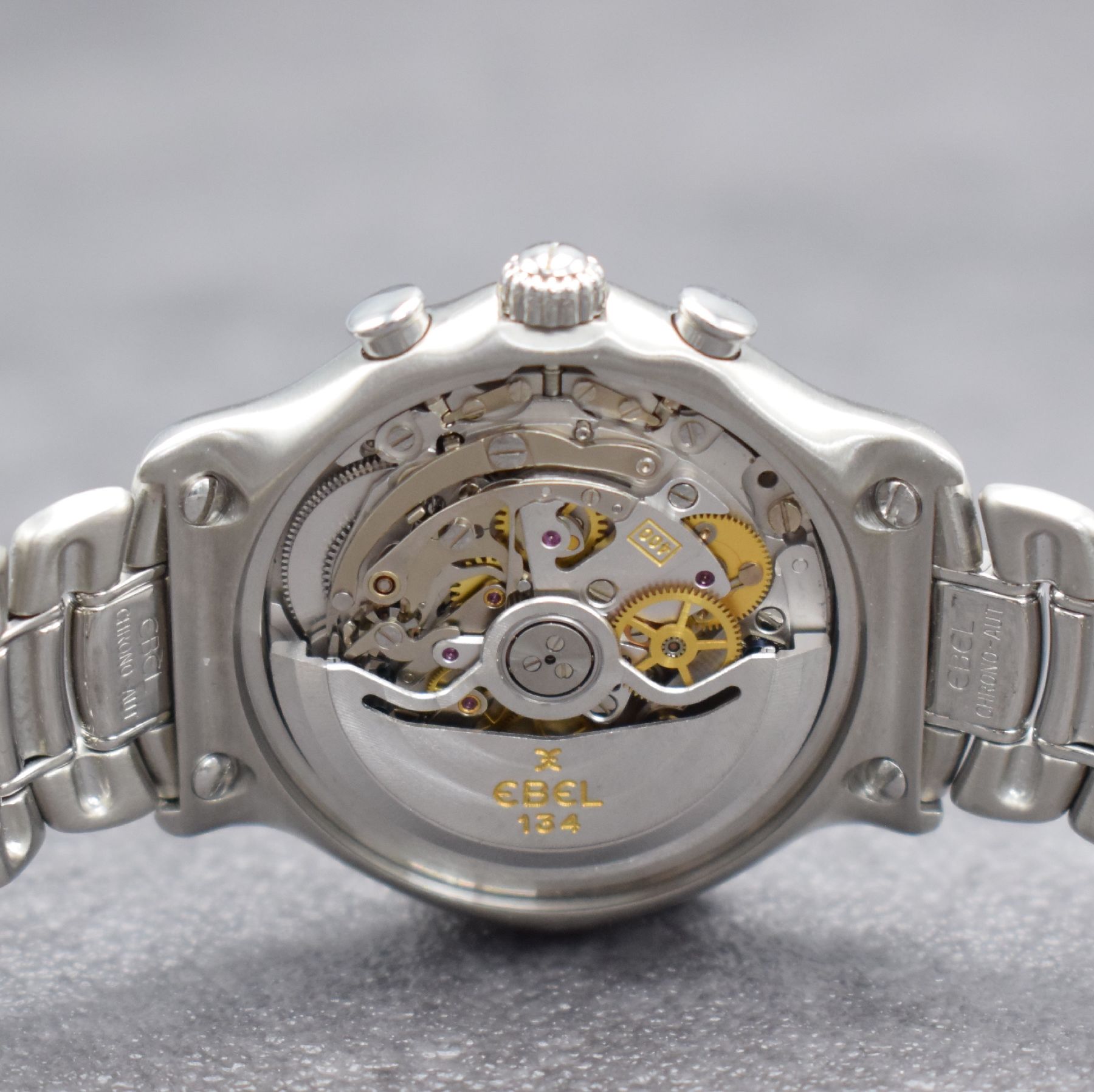 Detail f: EBEL Herrenarmbanduhr mit SchaltradchronographKal. 400 El Primero, Schweiz um 1995, Automatik, Edelstahlgeh. inkl. Gliederband m. Faltschl., vers. ...