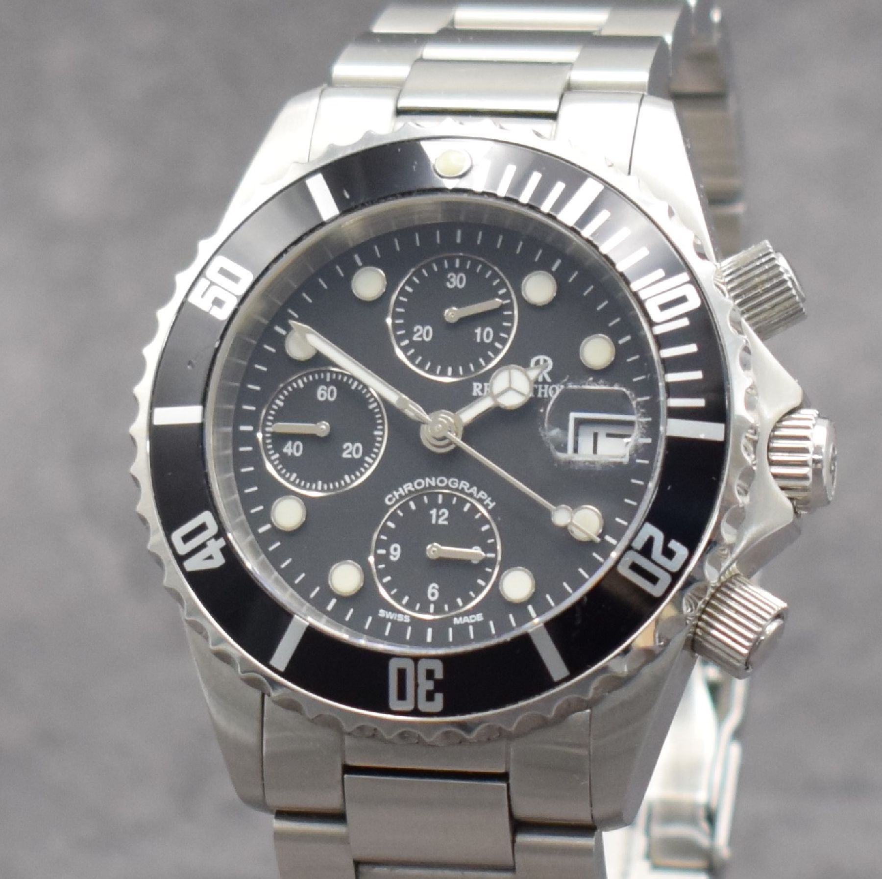 Detail c: REVUE THOMMEN Herrenarmbanduhr mit Chronograph, Schweiz um 2000, Automatik, verschr. Edelstahlgeh. inkl. orig. Gliederband m. Faltschl., eins. drehb. ...