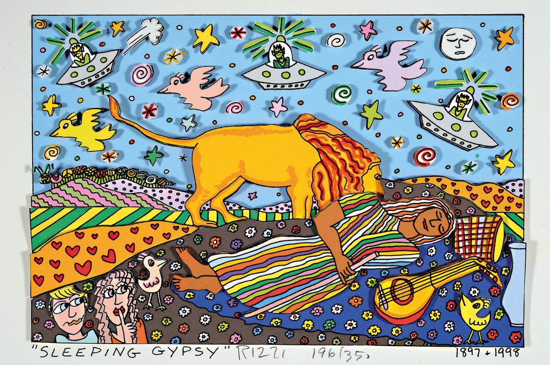 James Rizzi, 1950-2011, "Sleeping Gypsy", 3D-Konstruktion, handsign., num. 196/350, dat., ca. 22x28 cm