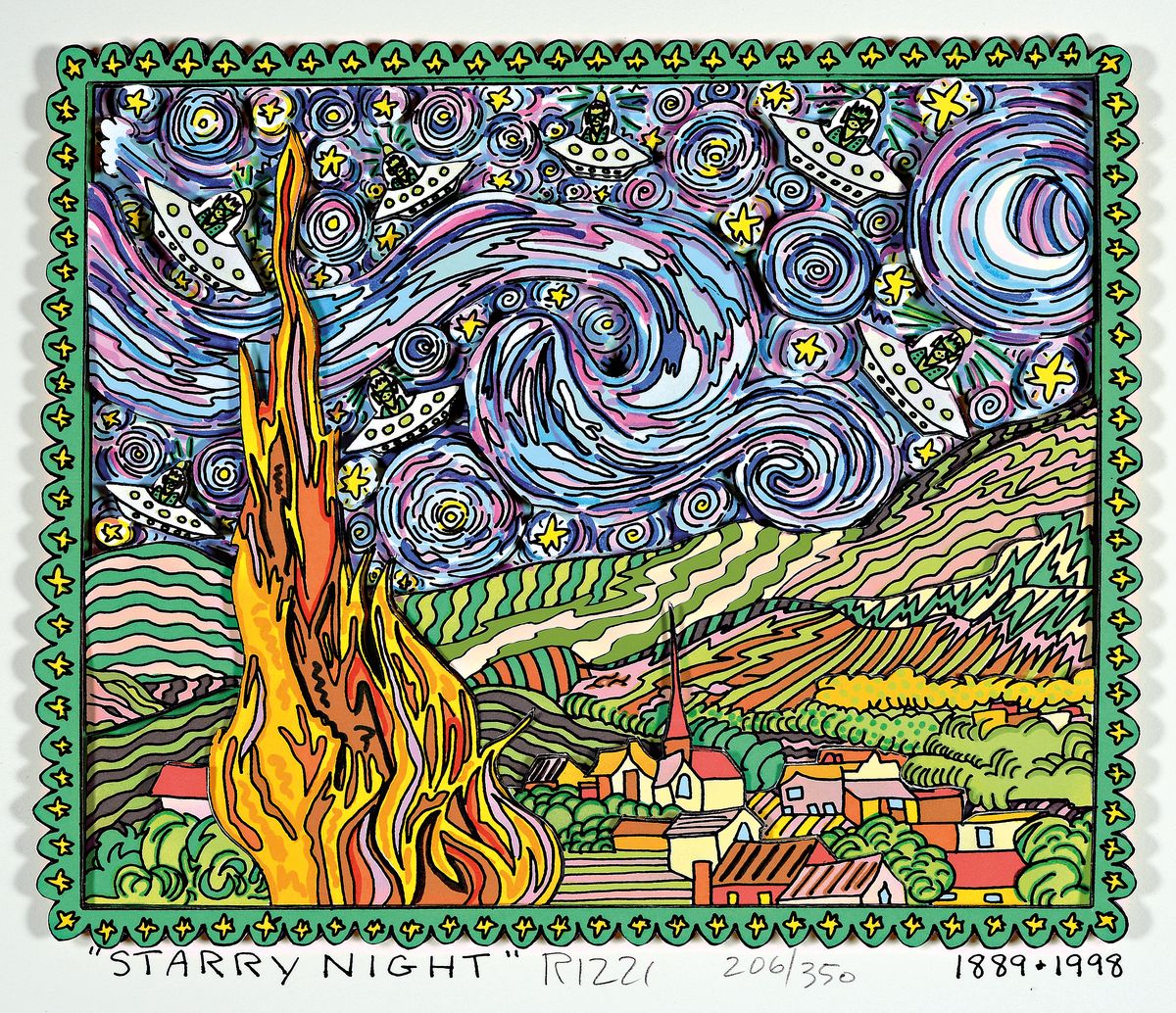 James Rizzi, 1950-2011, "Starry Night", 3D-Konstruktion, handsign., num. 206/350, dat. , ca. 27X35 cm
