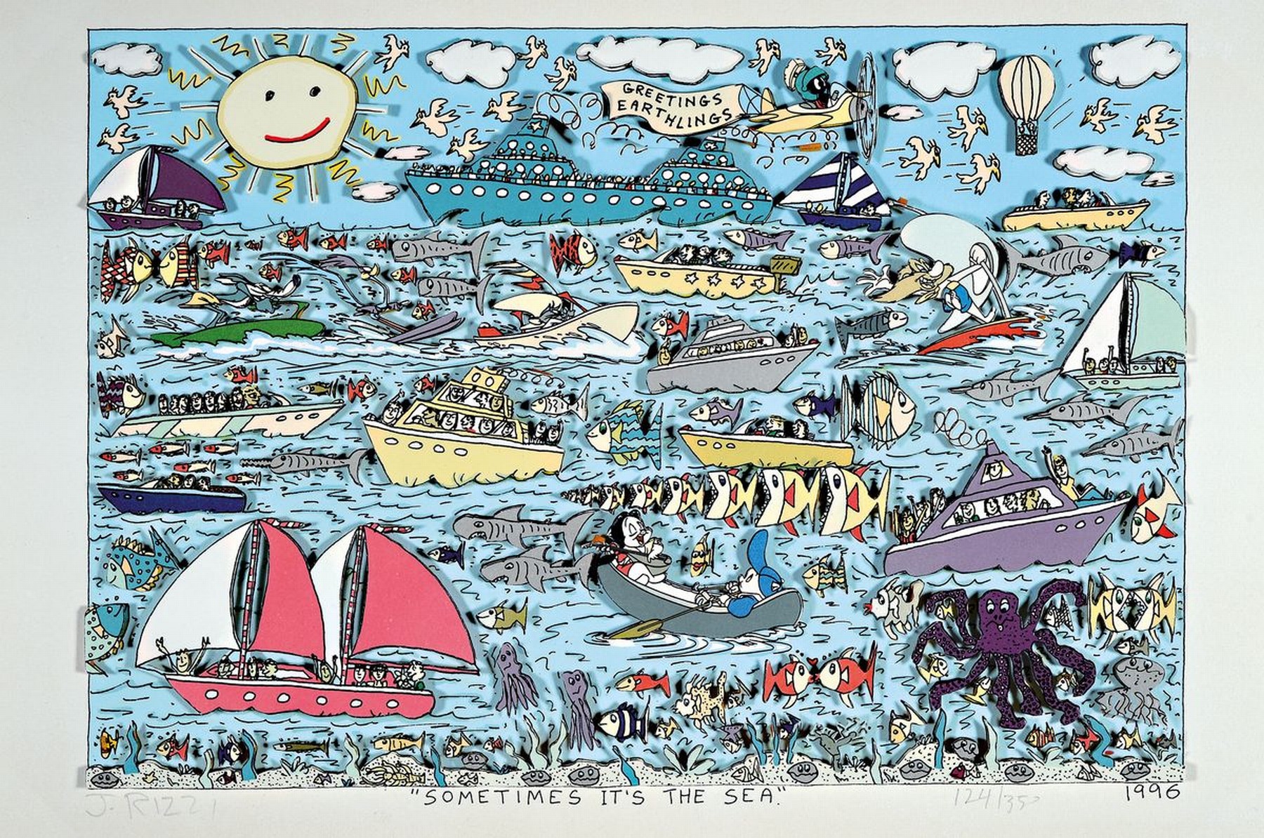 James Rizzi, 1950-2011, "Sometimes it´s the Sea", 3D-Konstruktion, handsign., num. 124/350, dat., ca. 29x38 cm