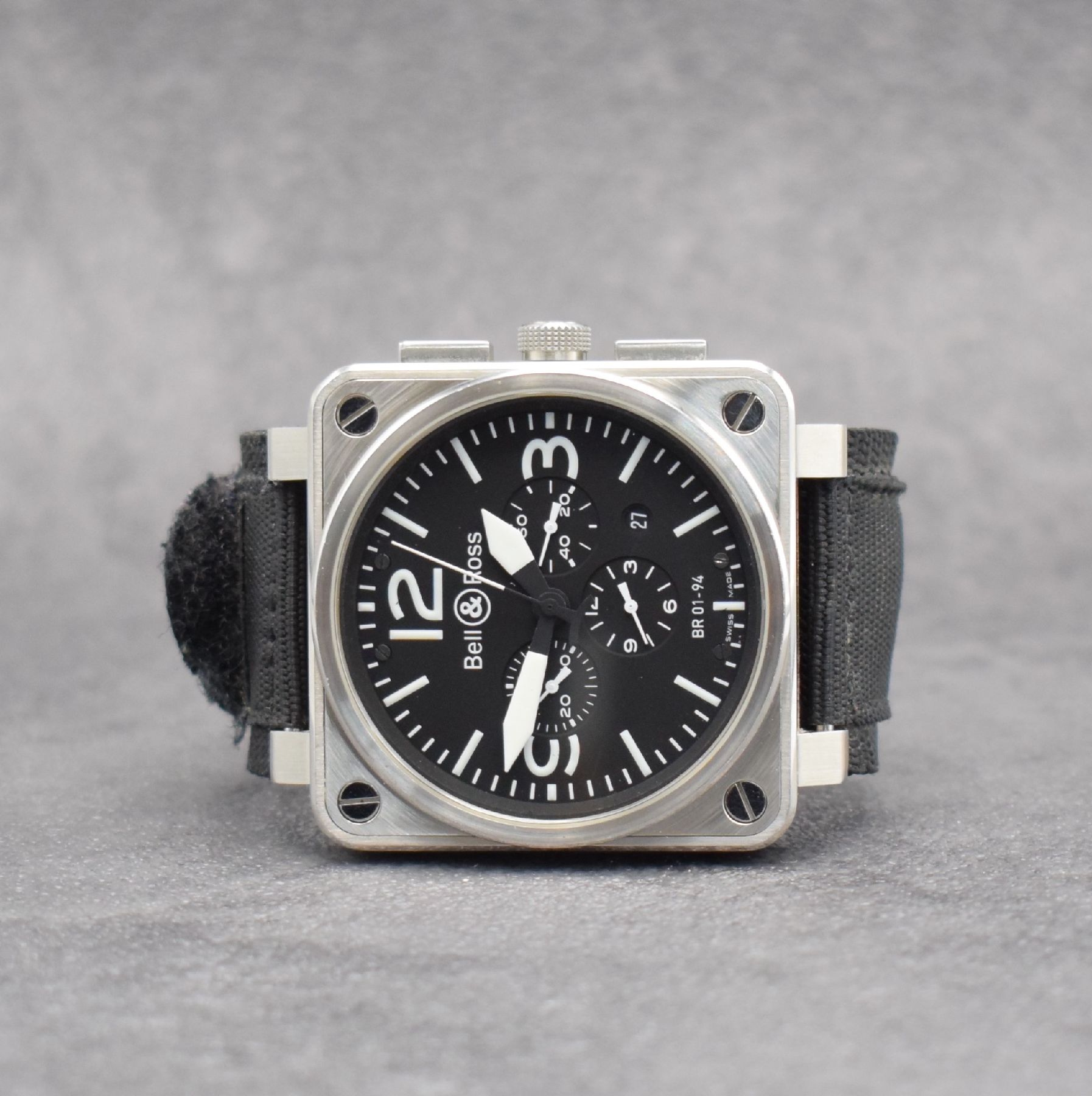 BELL & ROSS Herrenarmbanduhr mit Chronograph, Schweiz um 2010, Automatik, Ref. BR 01-94- S, Edelstahlgeh., Textilbd. (zu ers.) m. orig. Dornschl., ...