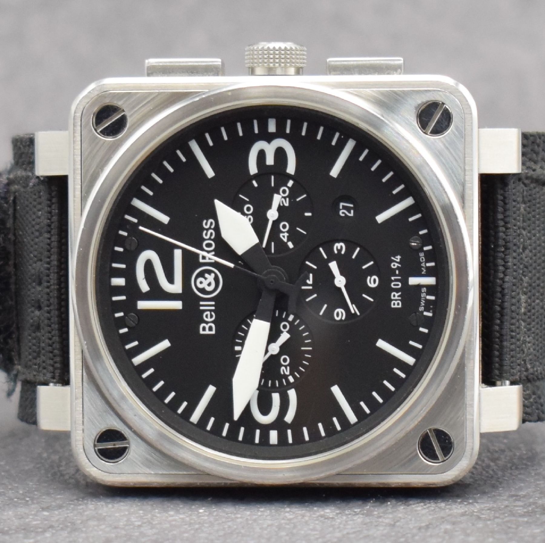 Detail a: BELL & ROSS Herrenarmbanduhr mit Chronograph, Schweiz um 2010, Automatik, Ref. BR 01-94- S, Edelstahlgeh., Textilbd. (zu ers.) m. orig. Dornschl., ...