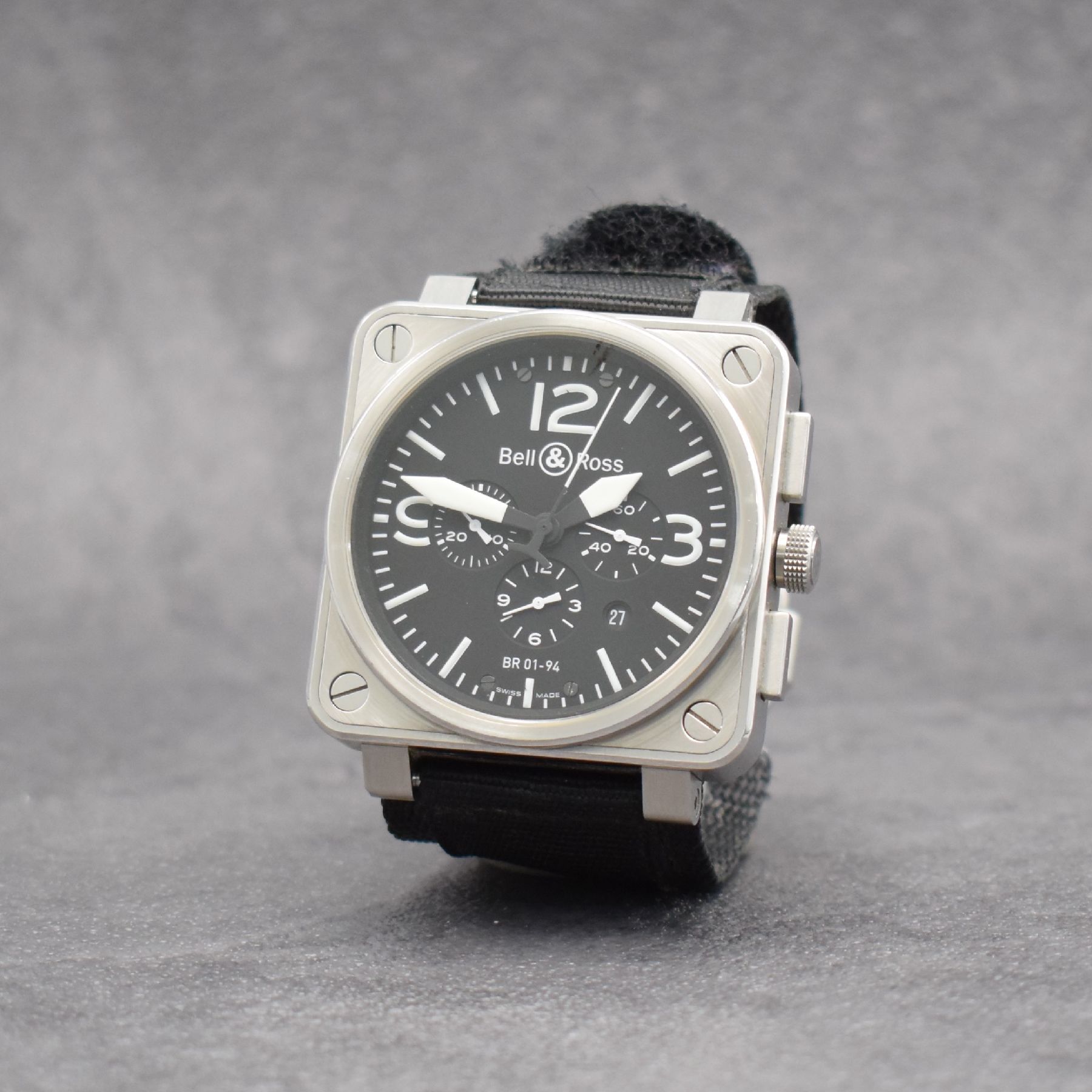 Detail b: BELL & ROSS Herrenarmbanduhr mit Chronograph, Schweiz um 2010, Automatik, Ref. BR 01-94- S, Edelstahlgeh., Textilbd. (zu ers.) m. orig. Dornschl., ...