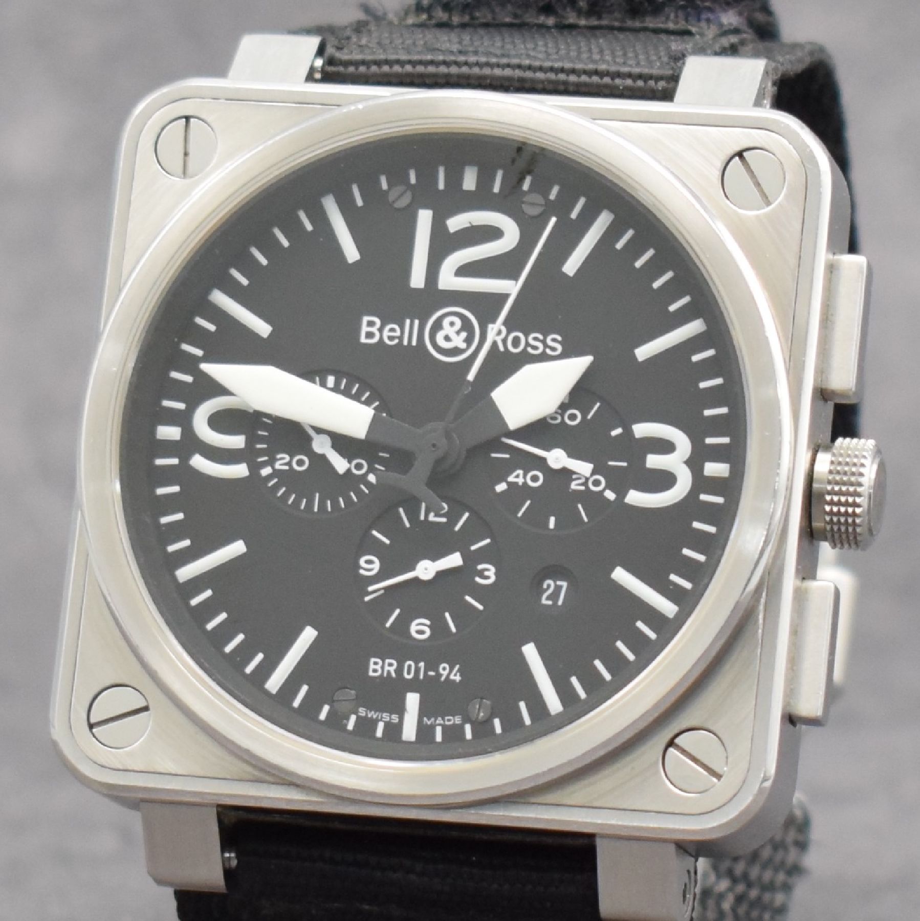 Detail c: BELL & ROSS Herrenarmbanduhr mit Chronograph, Schweiz um 2010, Automatik, Ref. BR 01-94- S, Edelstahlgeh., Textilbd. (zu ers.) m. orig. Dornschl., ...