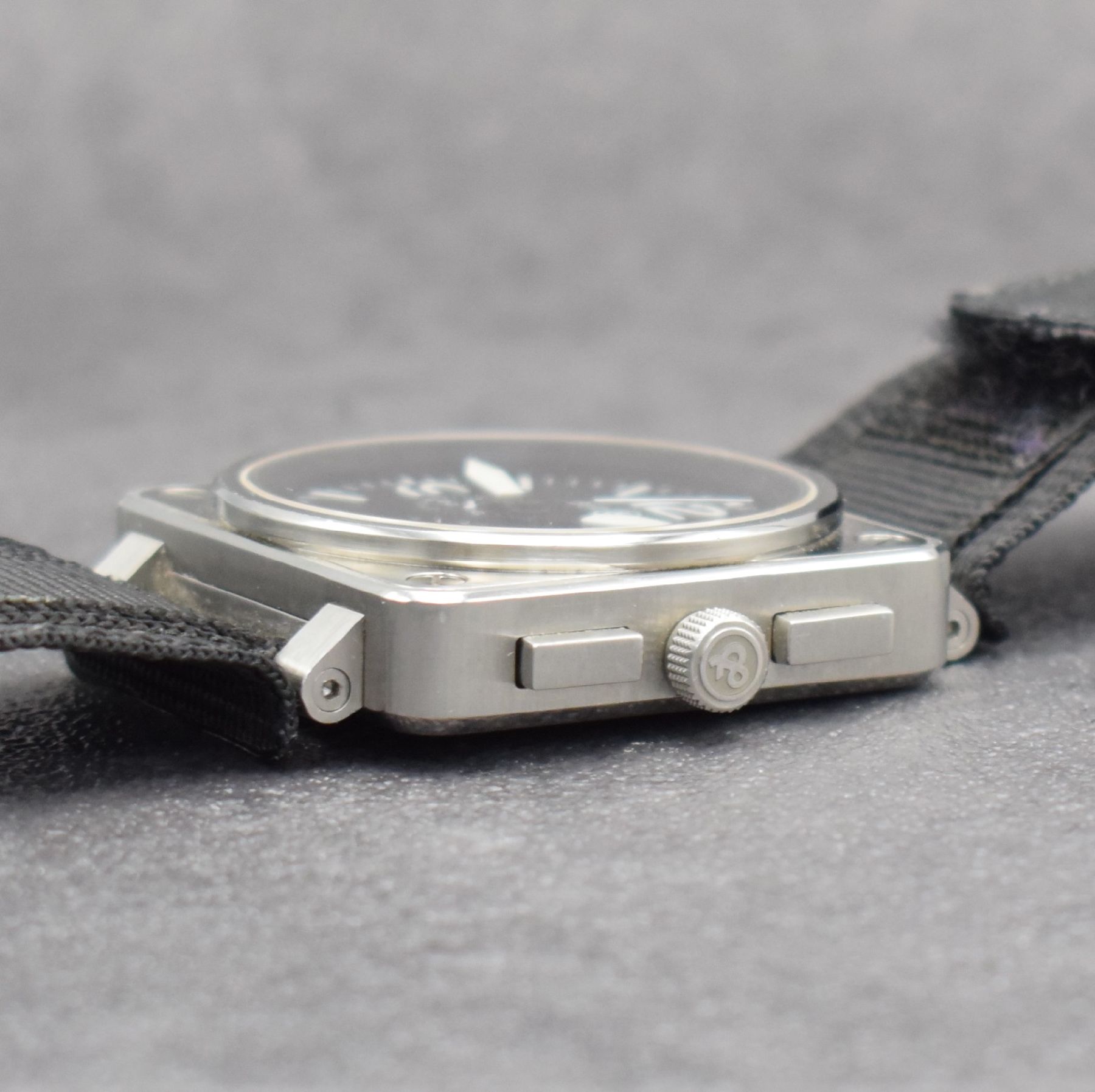 Detail e: BELL & ROSS Herrenarmbanduhr mit Chronograph, Schweiz um 2010, Automatik, Ref. BR 01-94- S, Edelstahlgeh., Textilbd. (zu ers.) m. orig. Dornschl., ...