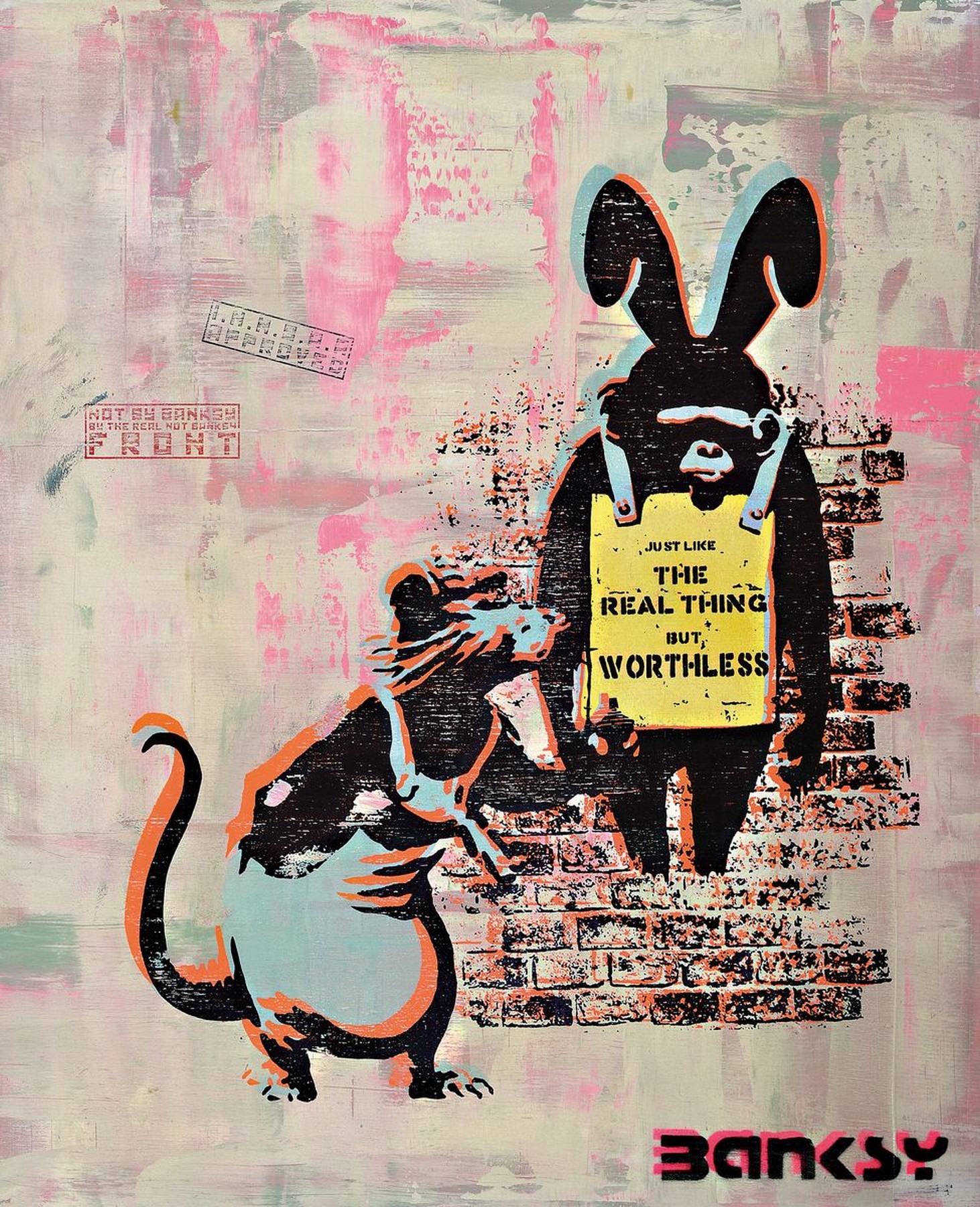 Banksy Not Banksy, "The Real thing but worthless", Sprühtechnik/Holz, verso sign., dat. 12.12.19, ca. 61x50 cm, inkl. Zertifikat