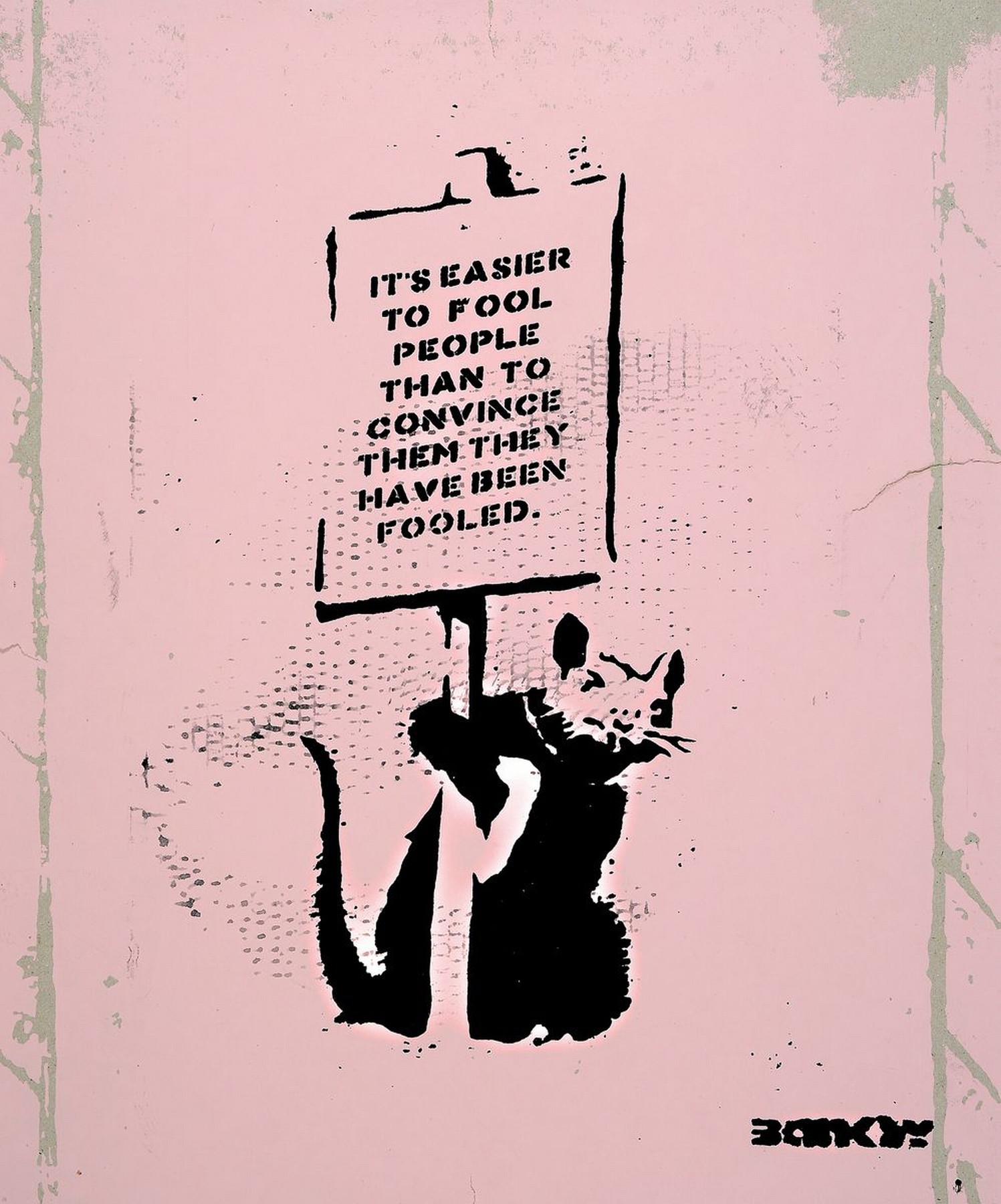 Not by Banksy by Not Not Banksy, "Operation Saturation or is it possible to Milk a Dead Rat?", Siebdruck/dünner Pappe, verso sign, ...