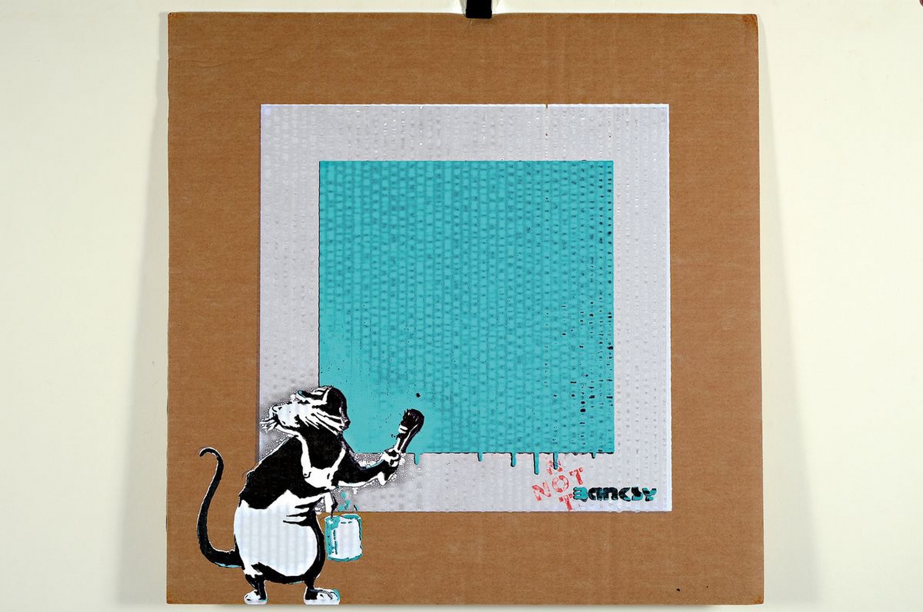 Detail k: Not by Banksy by Not Not Banksy, " Rat with not Black Square", Siebdruck/Karton, verso sign., num. 36/59, stempel, ca. 42x42 cm, Zertifikat ...