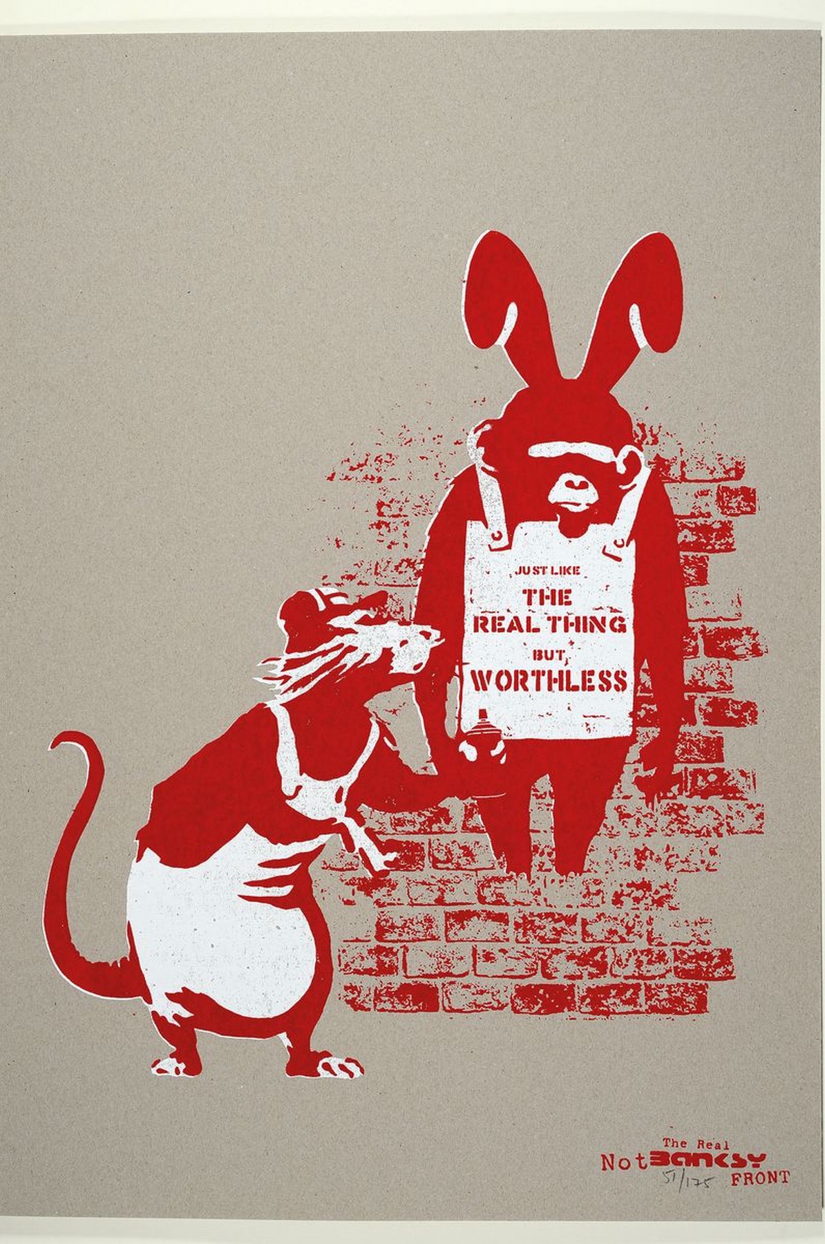Detail k: Banksy Not by Banksy, "The Real thing but worthless", Siebdruck/Karton, verso sign., stempel, num. 51/175, ca. 64x45 cm, inkl. Zertifikat