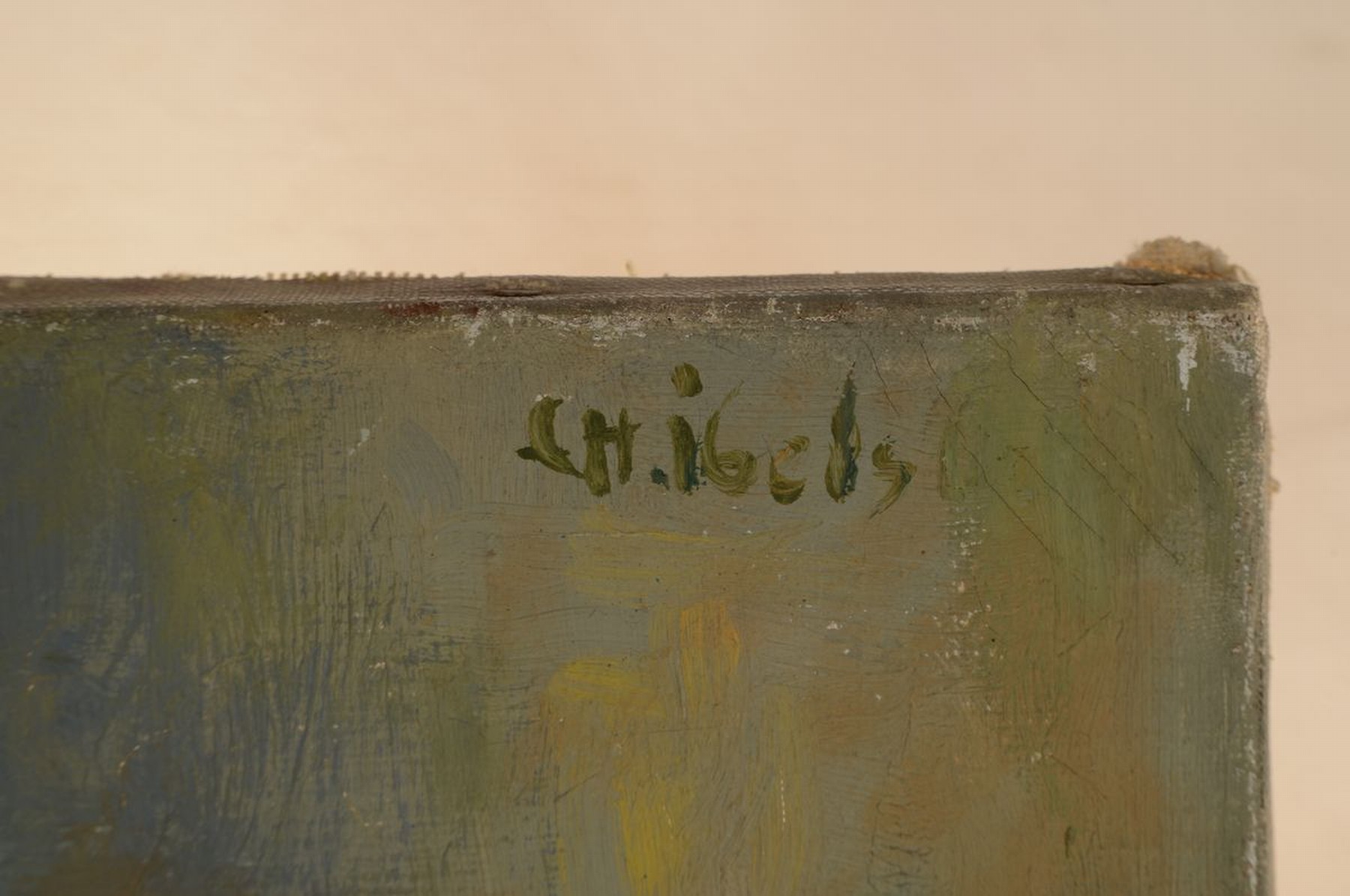 Detail a: Charlotte Ibels, Malerin des 20. Jh., Stillleben mit Sessel, Decke und Schirm, auf der Armlehne ein Sittich, Öl/Lwd, rechts oben signiert, ca. 41x33 ...