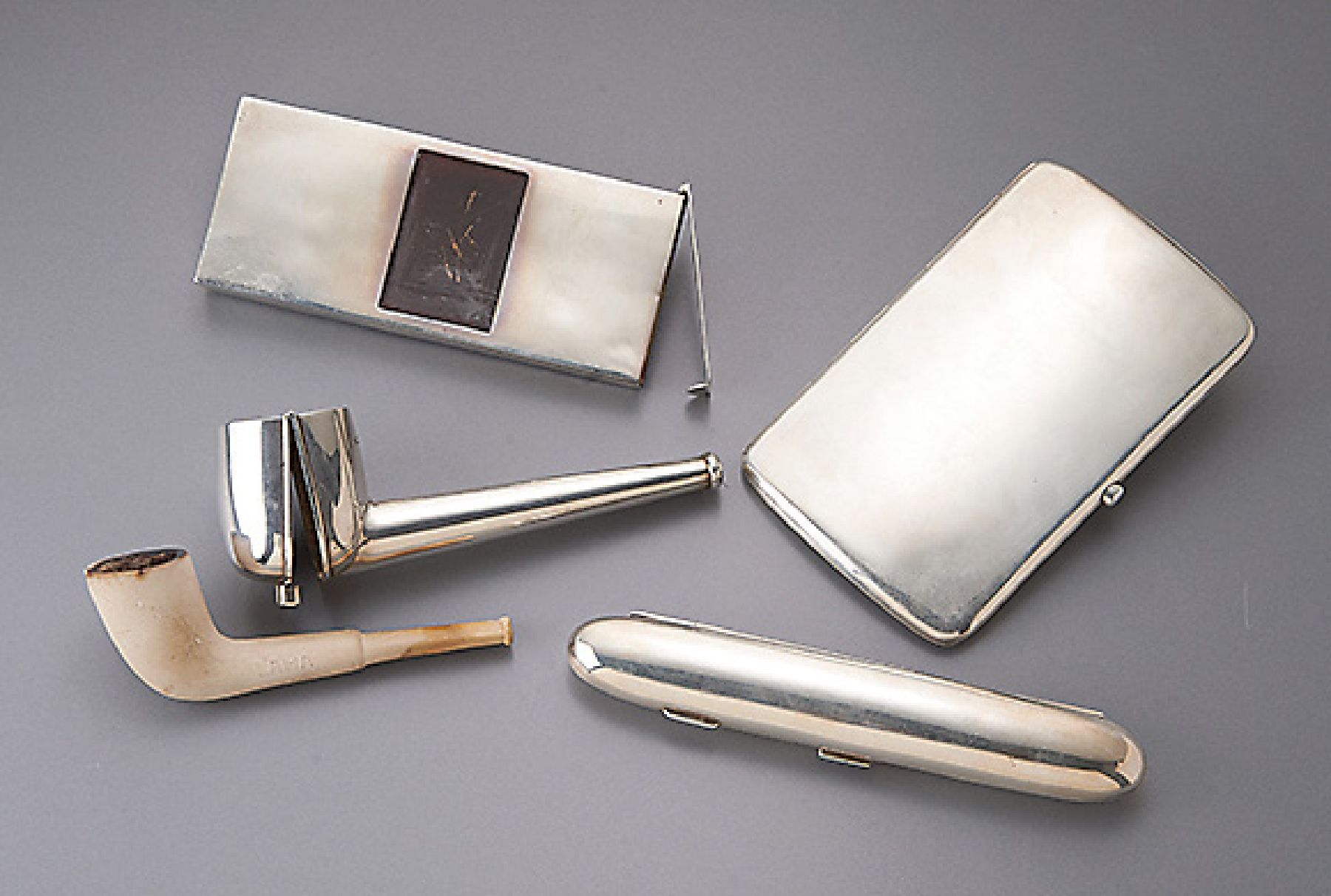 Raucher Set Silber, England, 925er SterlingBest. aus: Zigarrenetui, A. & J. Zimmermann, 1906, Birmingham, Streichholzetui, Asprey & COLtd., 1910, ...