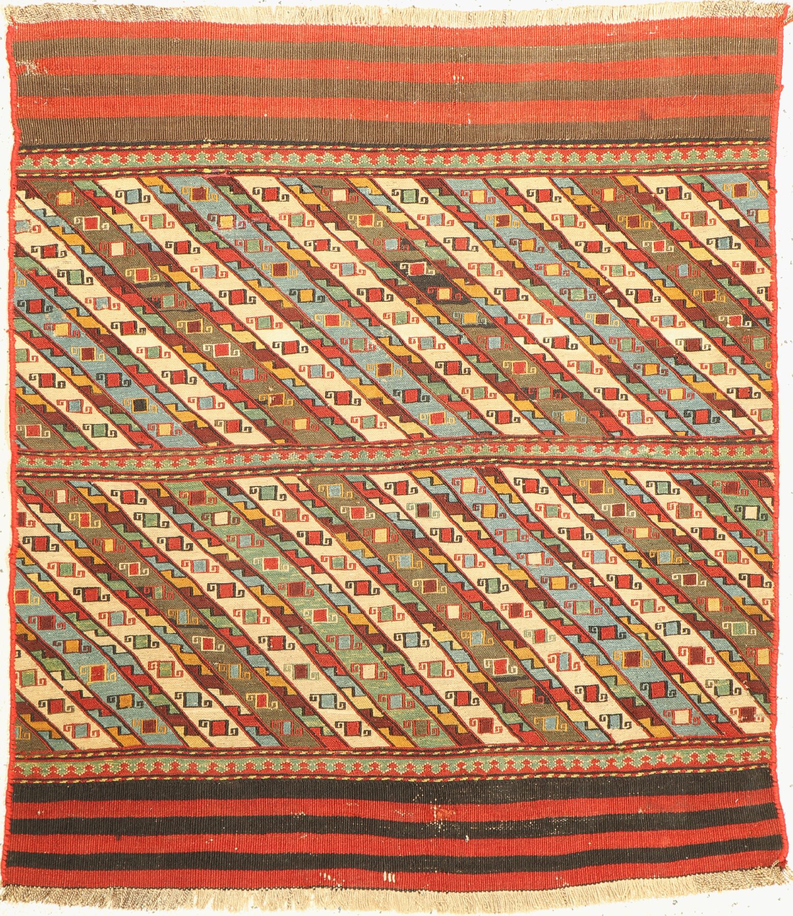 Ghaschgai Offene Kelimtasche, Persien, um 1950, Wolle auf Wolle, ca. 107 x 92 cm, EHZ: 2-3