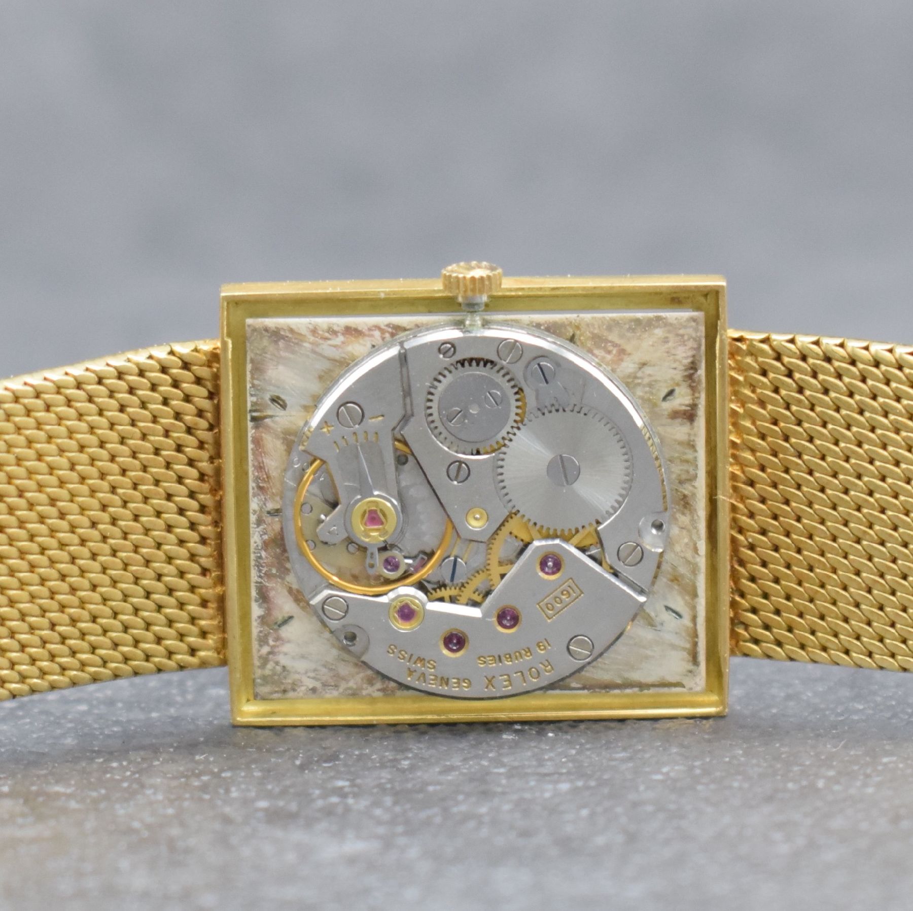 Detail h: ROLEX Cellini Damenarmbanduhr in GG 750/000, Schweiz um 1965, Handaufzug, Ref. 3603J, Boden aufgedr., Milanaiseband in GG 750/000 besch., silb. ...