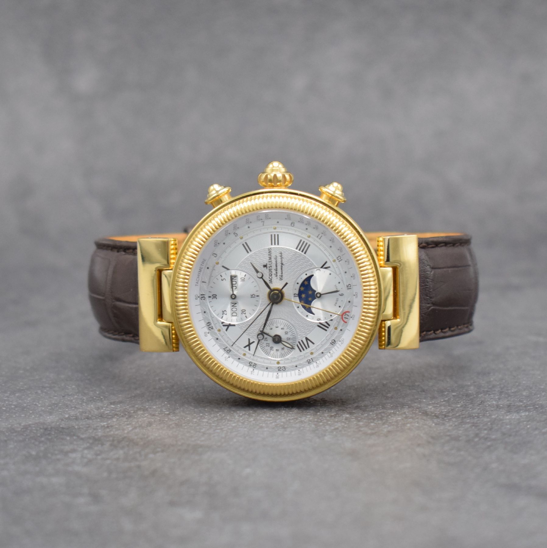 JACQUES LEMANS Chronograph Complique Herrenarmbanduhr m. Chronograph & Vollkalender, Schweiz verk. 09/2012, Automatik, beids. vergl. verg. Gehäuse, ...