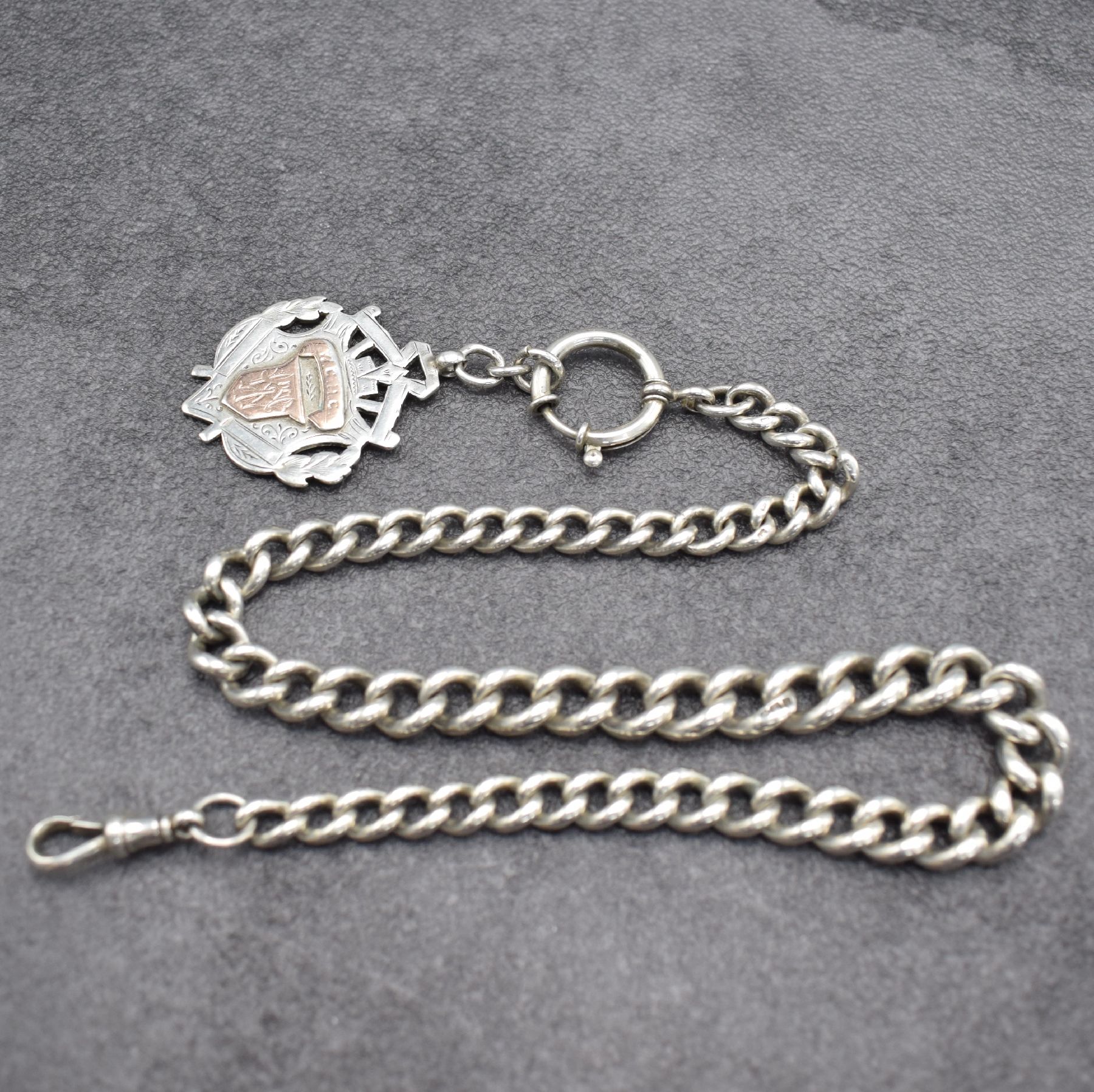 Detail g: Offene Herrentaschenuhr mit Vollkalender & Schaltradchronograph in 800er Silber an englischer Silberkette, Schweiz um 1900, altersbed. dell., Boden ...