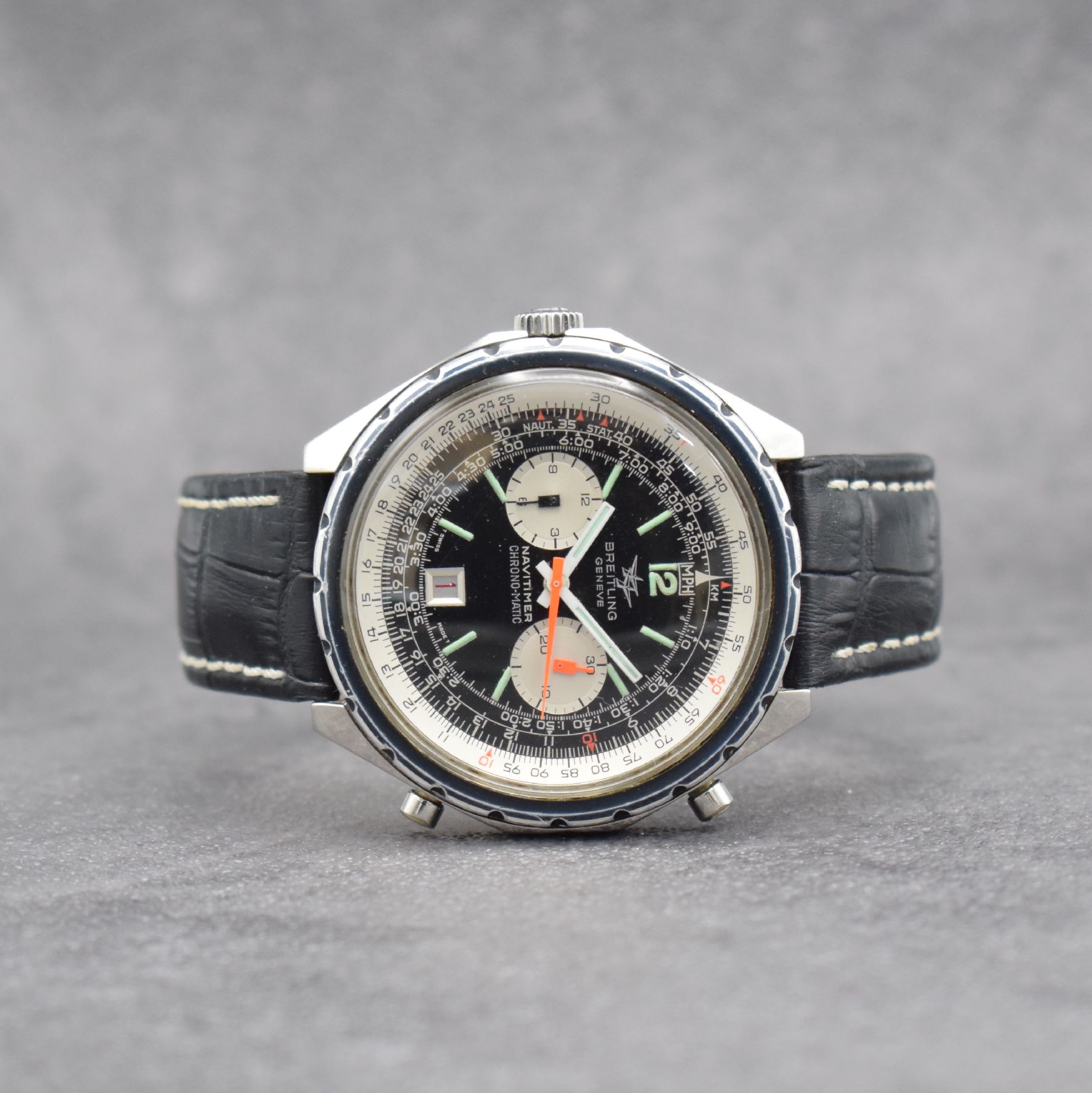 BREITLING Navitimer Chrono-Matic Ref. 1806 Chronograph in Stahl, Schweiz um 1972, Automatik, verschr. Geh. m. Rechenschieber- Drehlünette, orig. ...