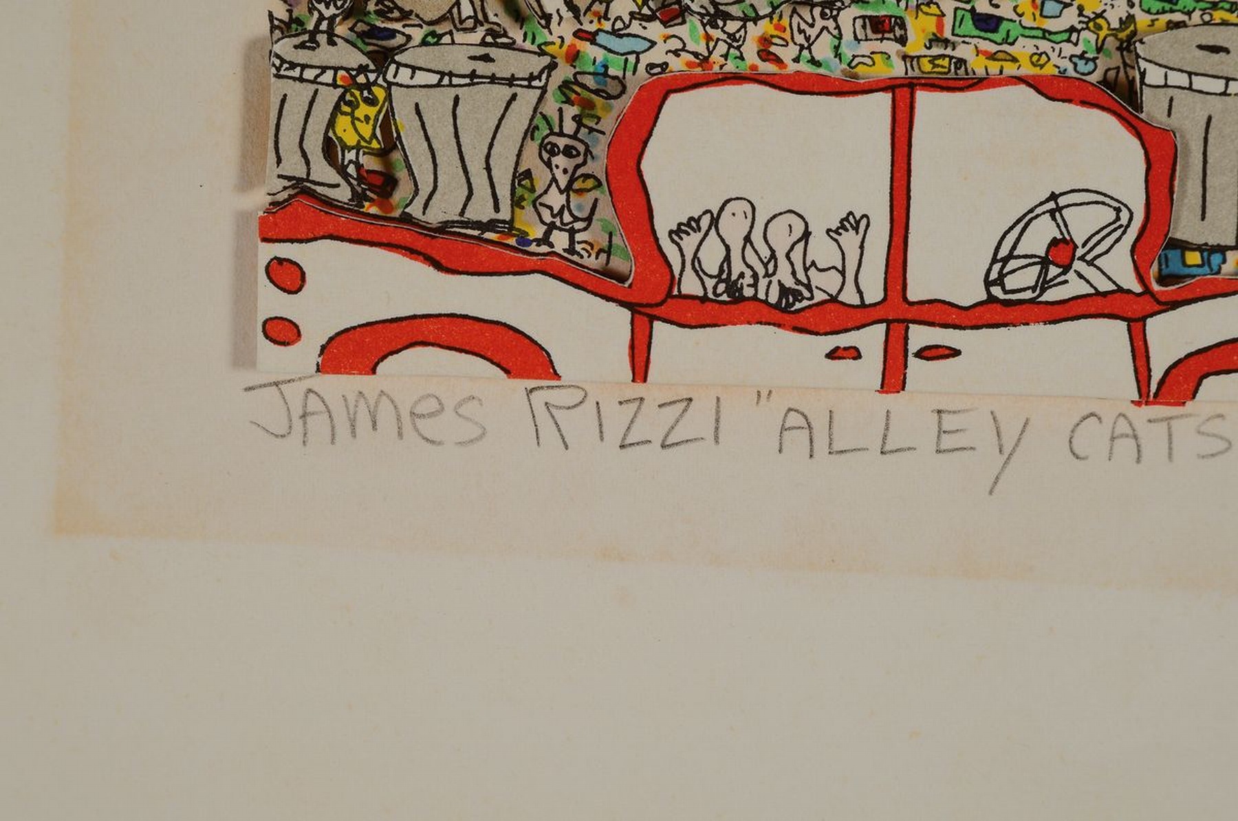 Detail a: James Rizzi, 1950-2011, "Alley cats", 3D-Konstruktion, handsign., num.80/99, dat. 1982, ca. 26x20 cm, stockflecken
