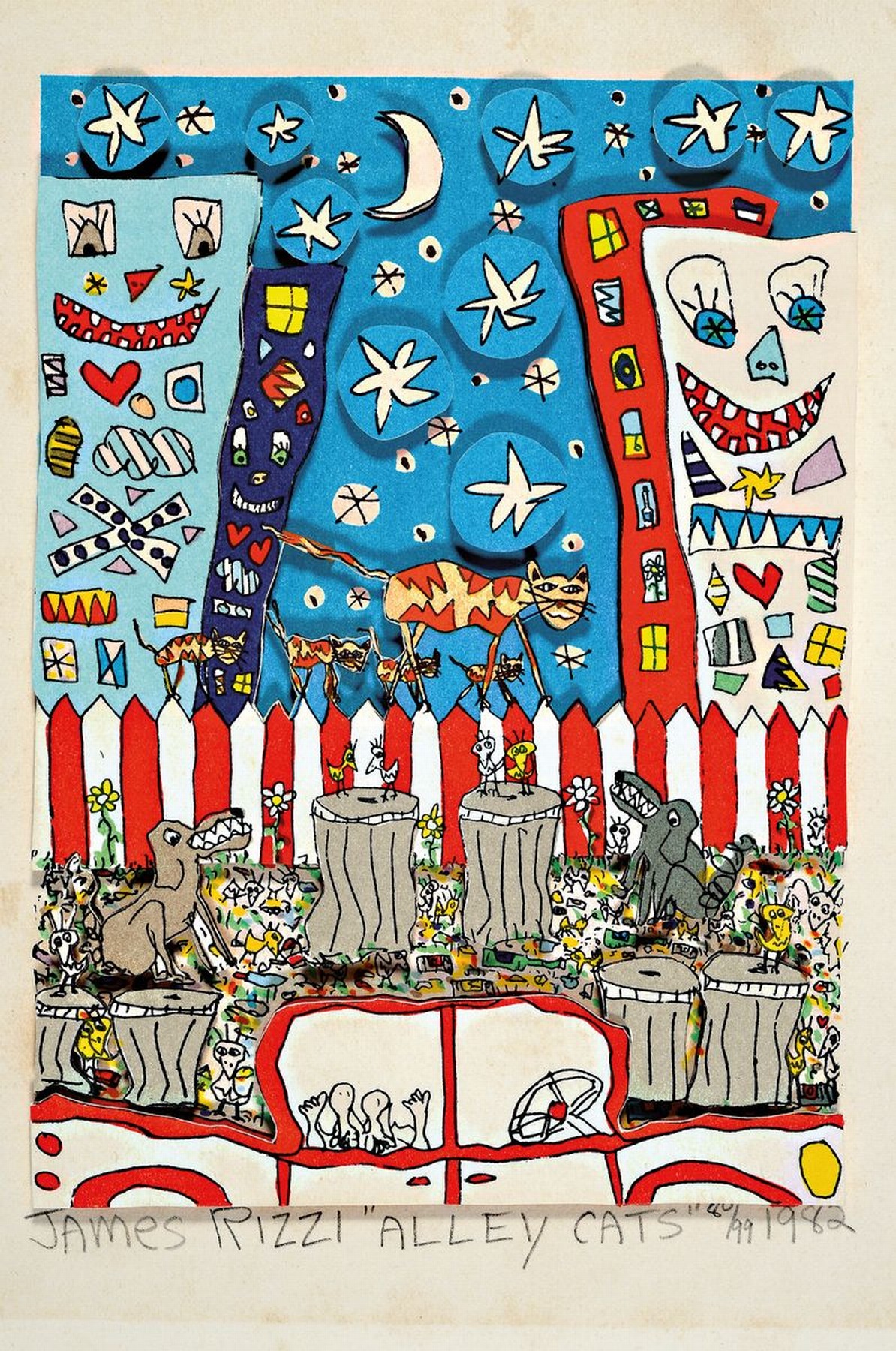 Detail k: James Rizzi, 1950-2011, "Alley cats", 3D-Konstruktion, handsign., num.80/99, dat. 1982, ca. 26x20 cm, stockflecken