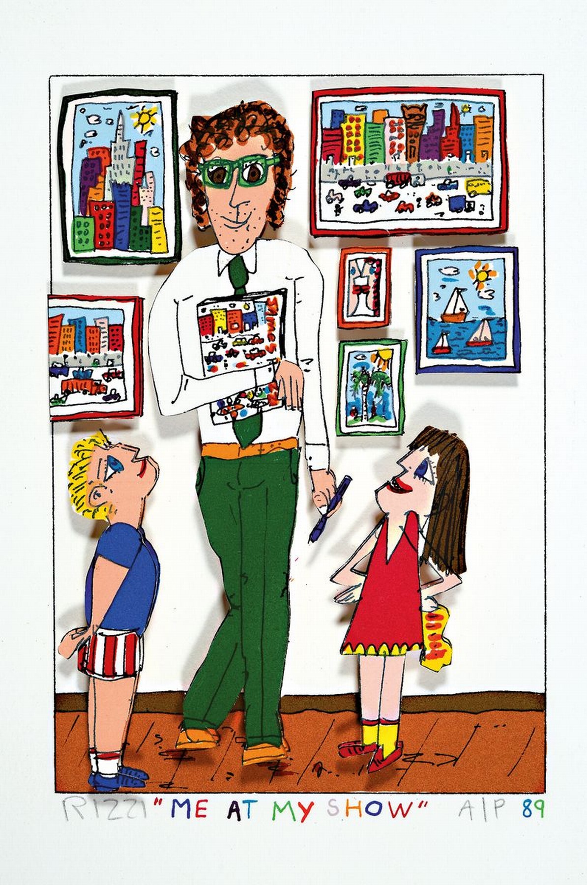James Rizzi, 1950-2011, "Me at my show", 3D-Konstruktion, handsign., num. A/P, dat. 89,ca. 23x16 cm