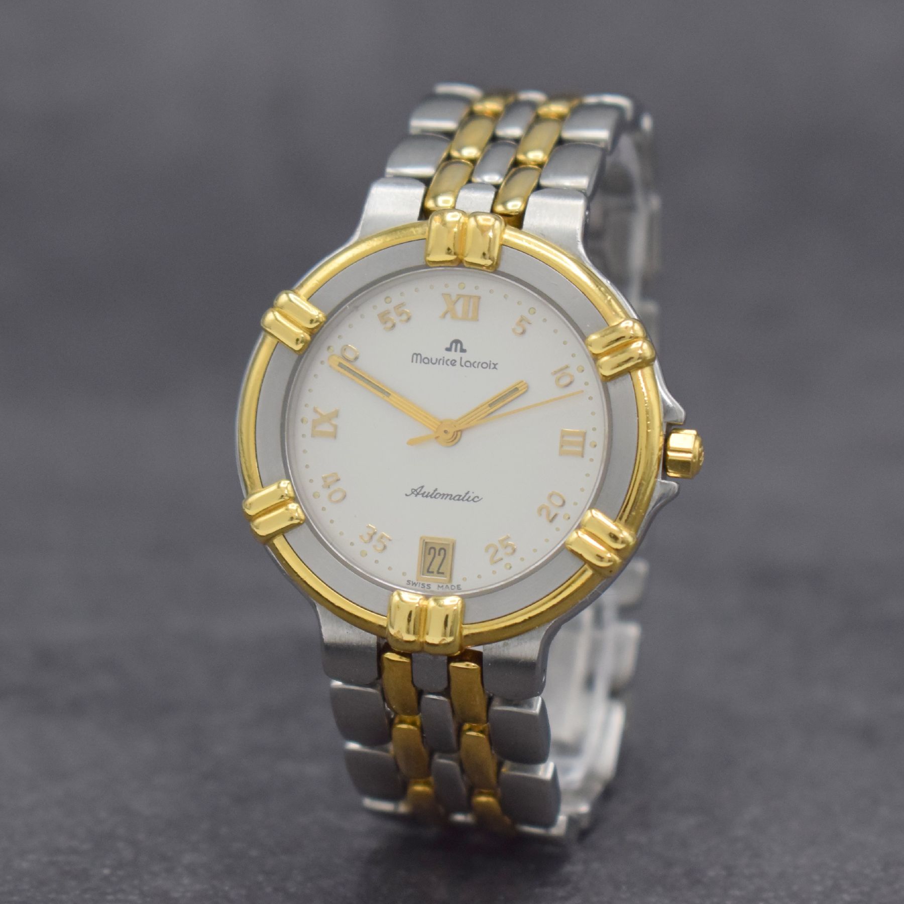 Detail b: MAURICE LACROIX Herrenarmbanduhr Modell Calypso, Schweiz um 2000, Automatik, beids. vergl. Stahlgeh. z. T. verg., Boden aufgedr., Krone verschr., ...