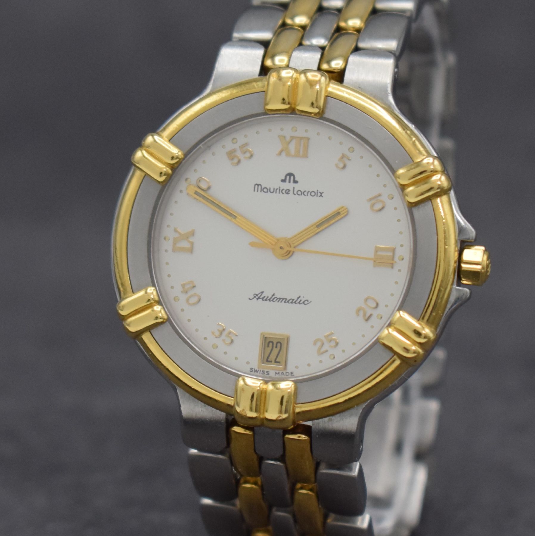 Detail c: MAURICE LACROIX Herrenarmbanduhr Modell Calypso, Schweiz um 2000, Automatik, beids. vergl. Stahlgeh. z. T. verg., Boden aufgedr., Krone verschr., ...