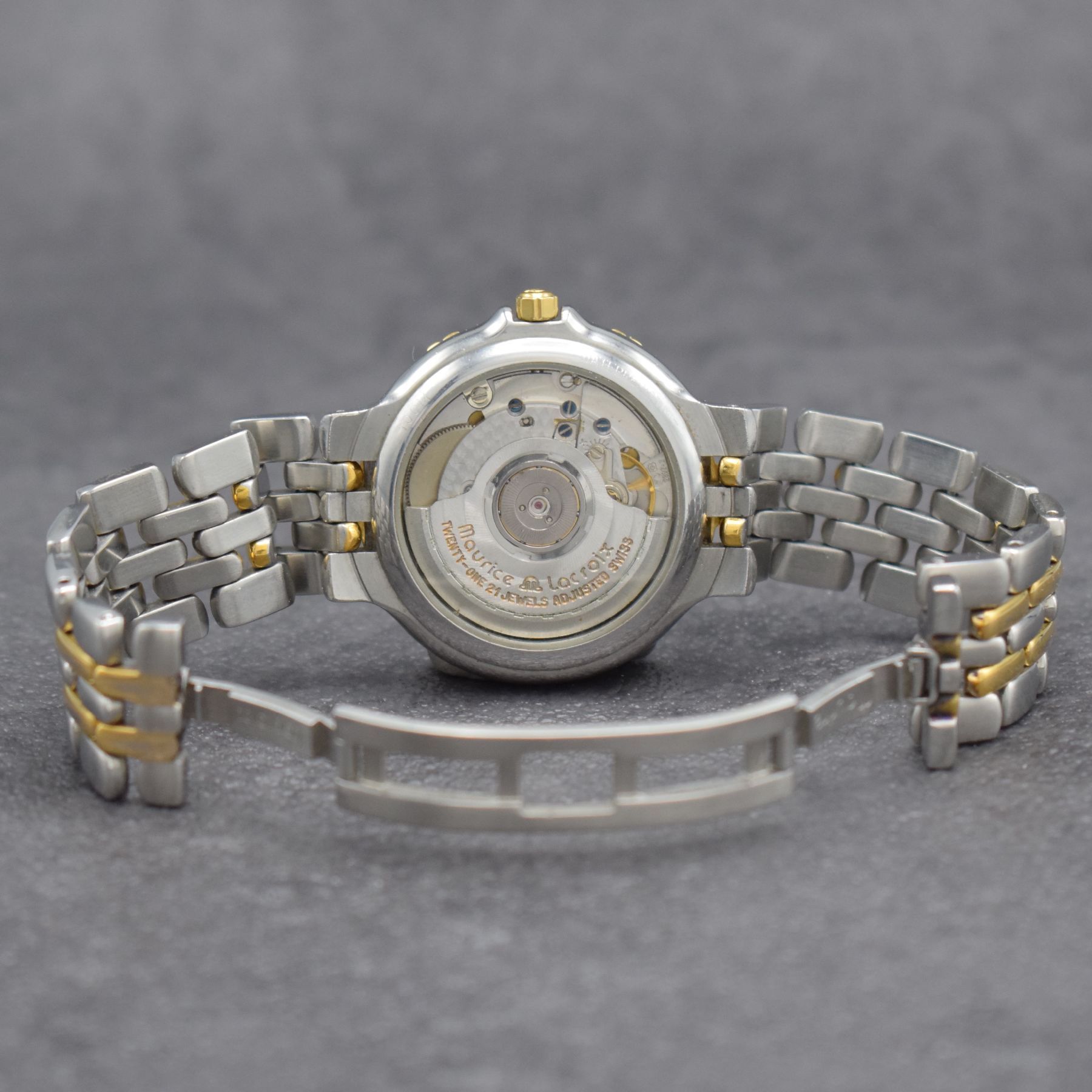 Detail f: MAURICE LACROIX Herrenarmbanduhr Modell Calypso, Schweiz um 2000, Automatik, beids. vergl. Stahlgeh. z. T. verg., Boden aufgedr., Krone verschr., ...